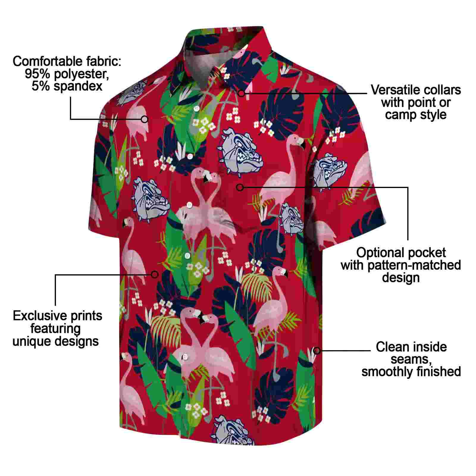 gonzaga bulldogs flamingo foliage blue green hawaiian shirt new arrival