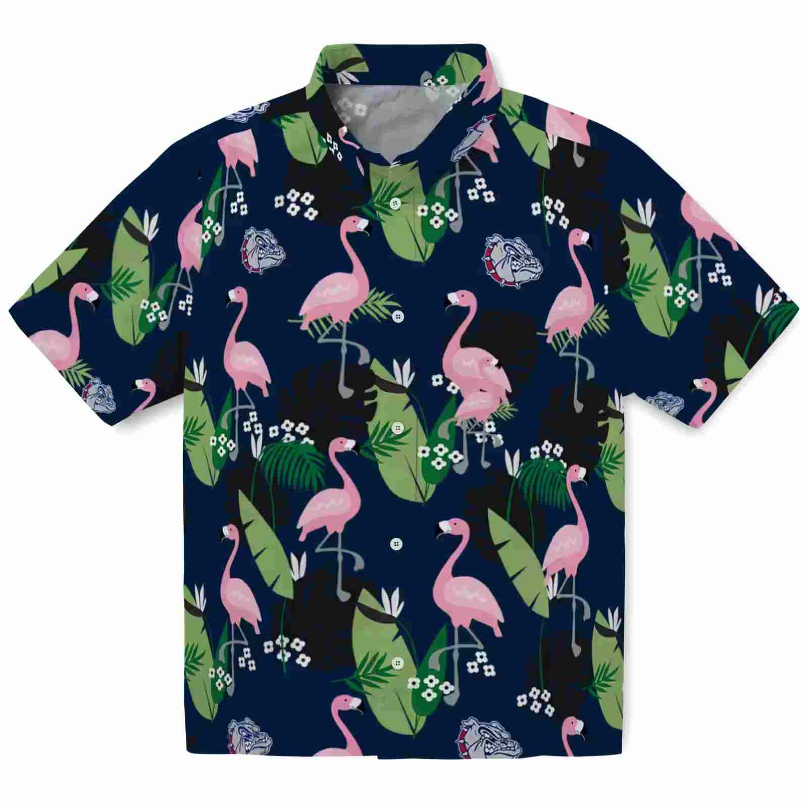 Gonzaga Bulldogs Flamingo Leaf Motif Blue Hawaiian Shirt