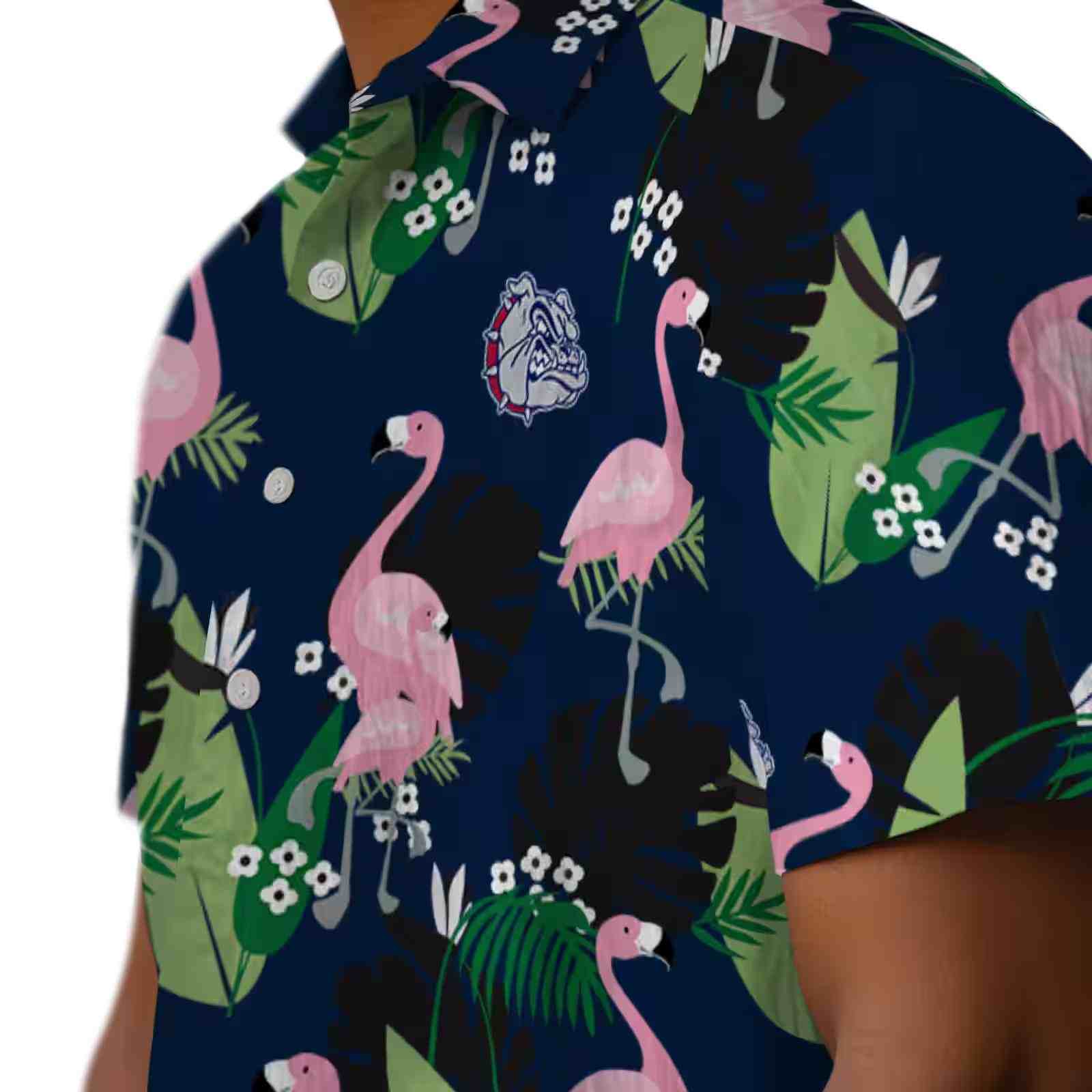 gonzaga bulldogs flamingo leaf motif blue hawaiian shirt trendy