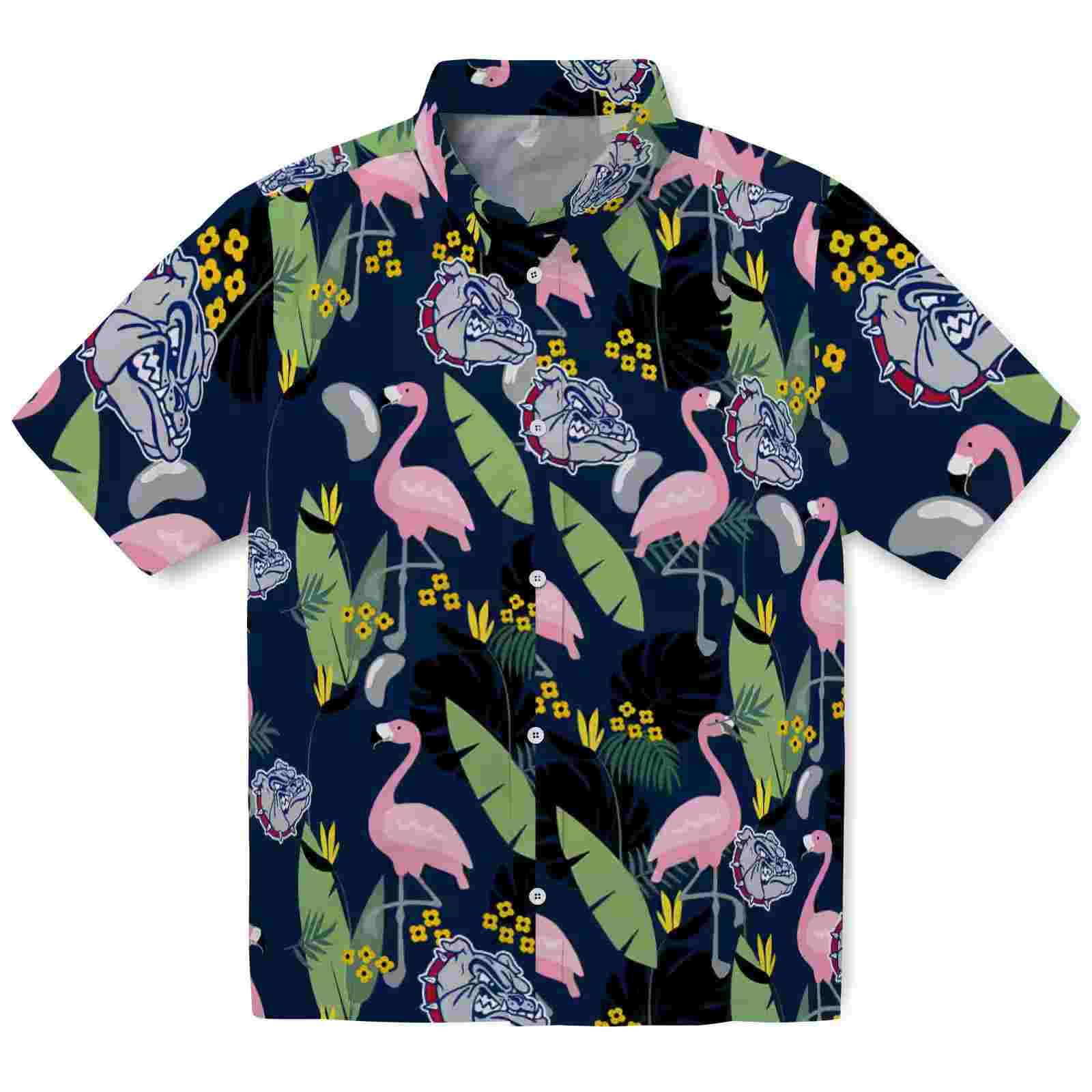 Gonzaga Bulldogs Flamingo Leaves Blue Hawaiian Shirt