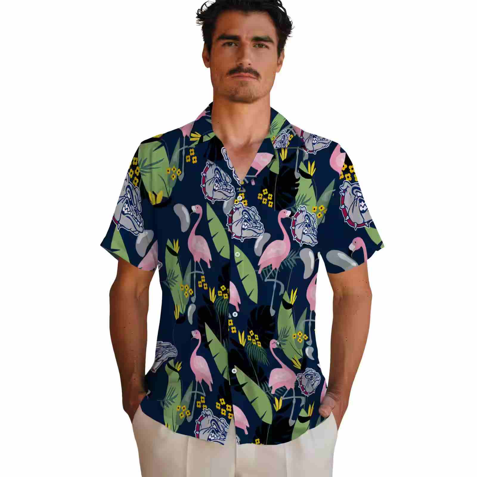 gonzaga bulldogs flamingo leaves blue hawaiian shirt fashion forward