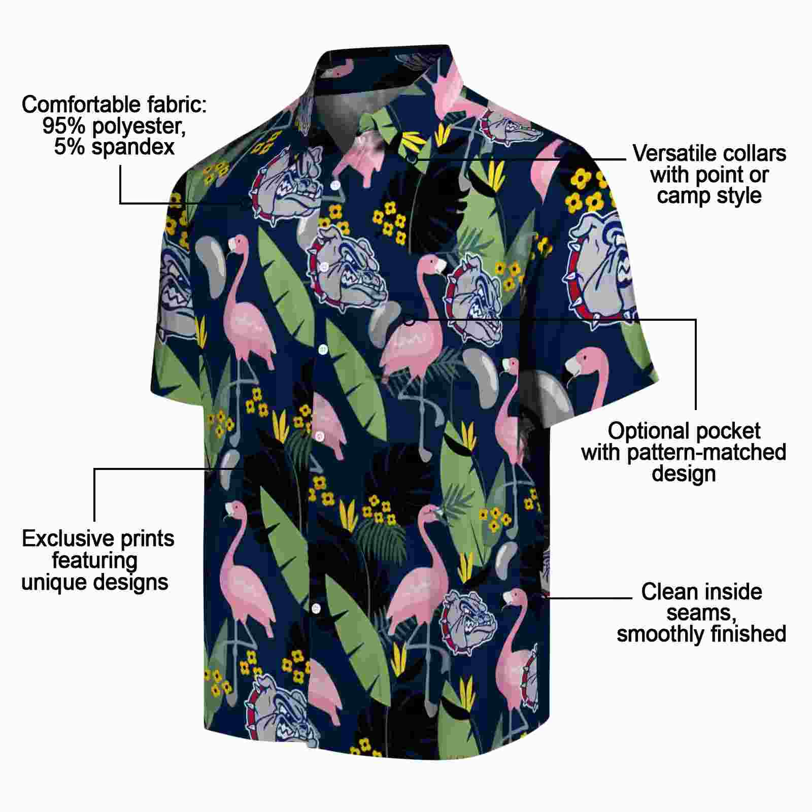 gonzaga bulldogs flamingo leaves blue hawaiian shirt new arrival