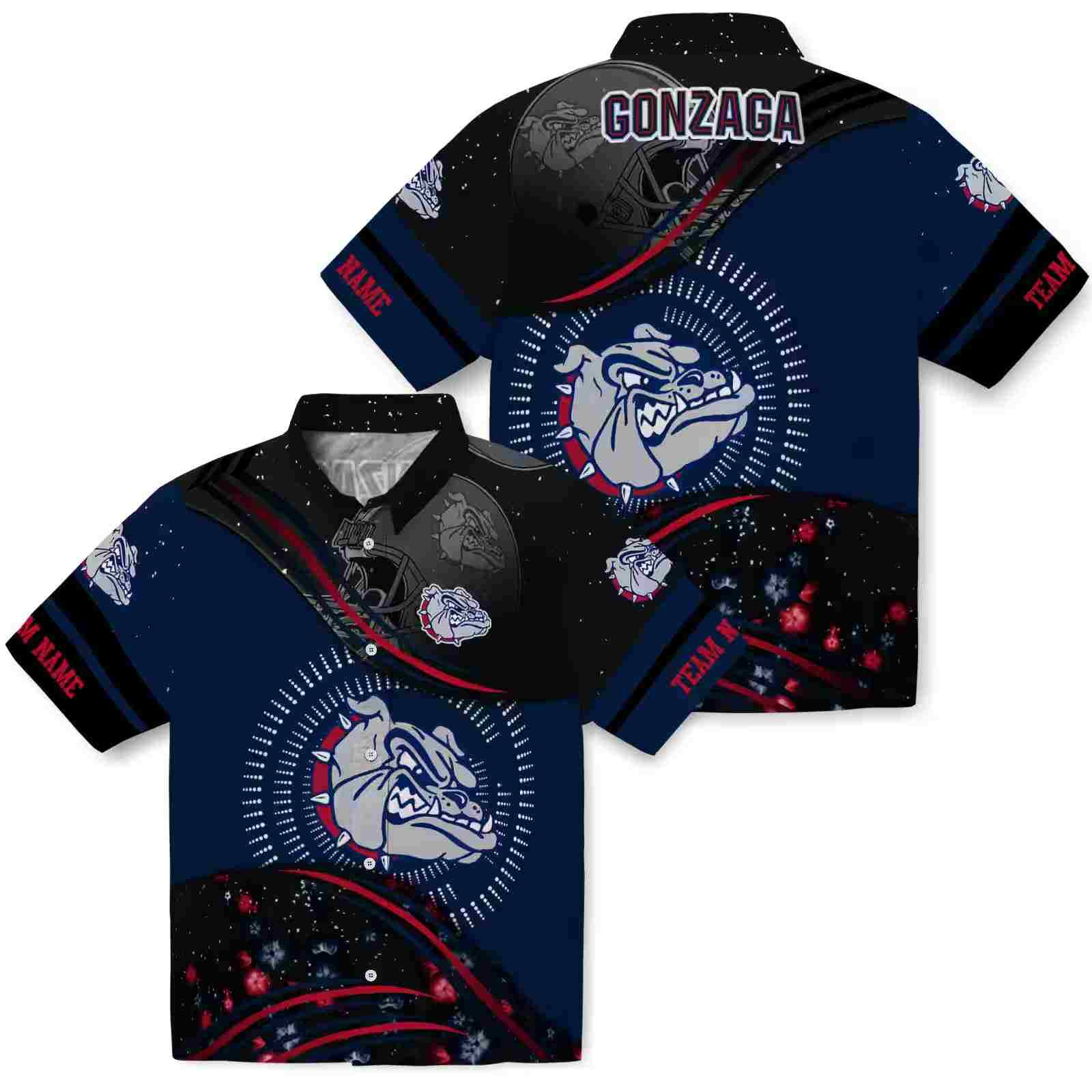 gonzaga bulldogs football wave blue black hawaiian shirt high quality