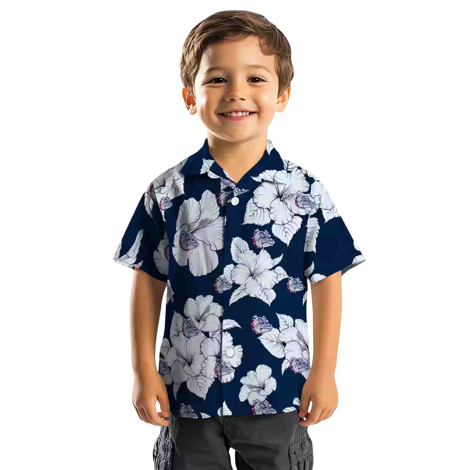 gonzaga bulldogs hibiscus blooms blue white hawaiian shirt top rated