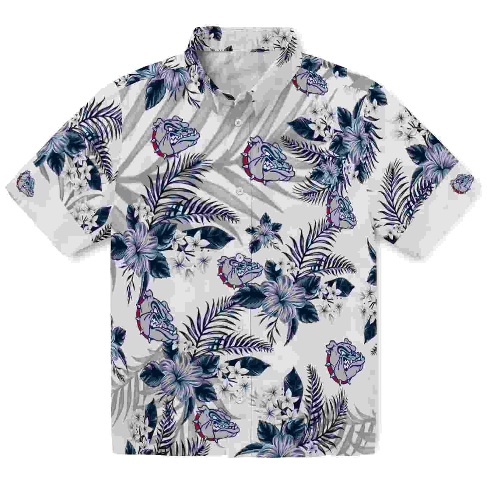 Gonzaga Bulldogs Hibiscus Palm Leaves Blue White Hawaiian Shirt