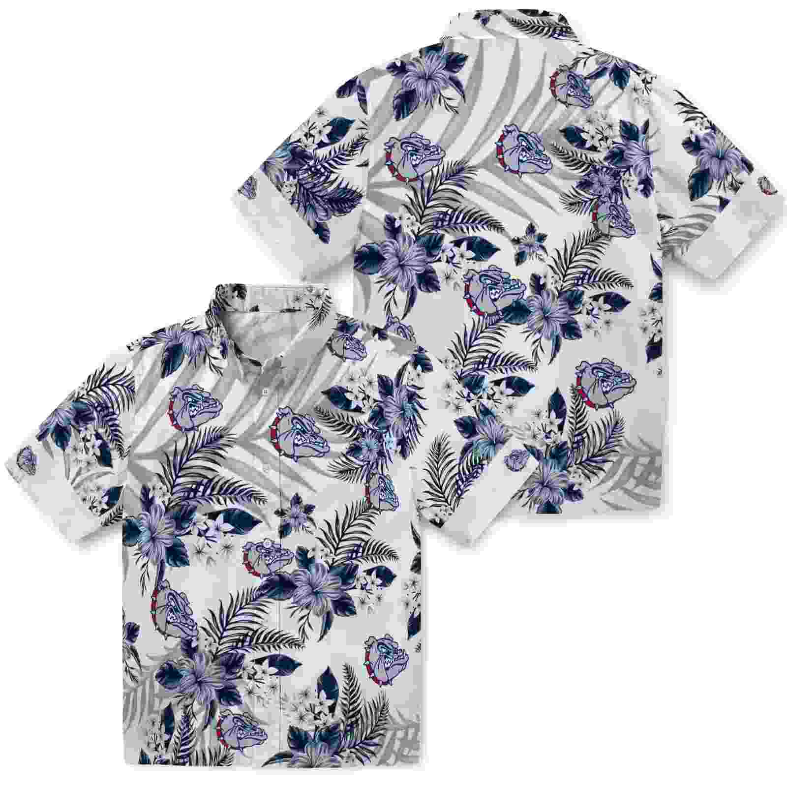 gonzaga bulldogs hibiscus palm leaves blue white hawaiian shirt high quality