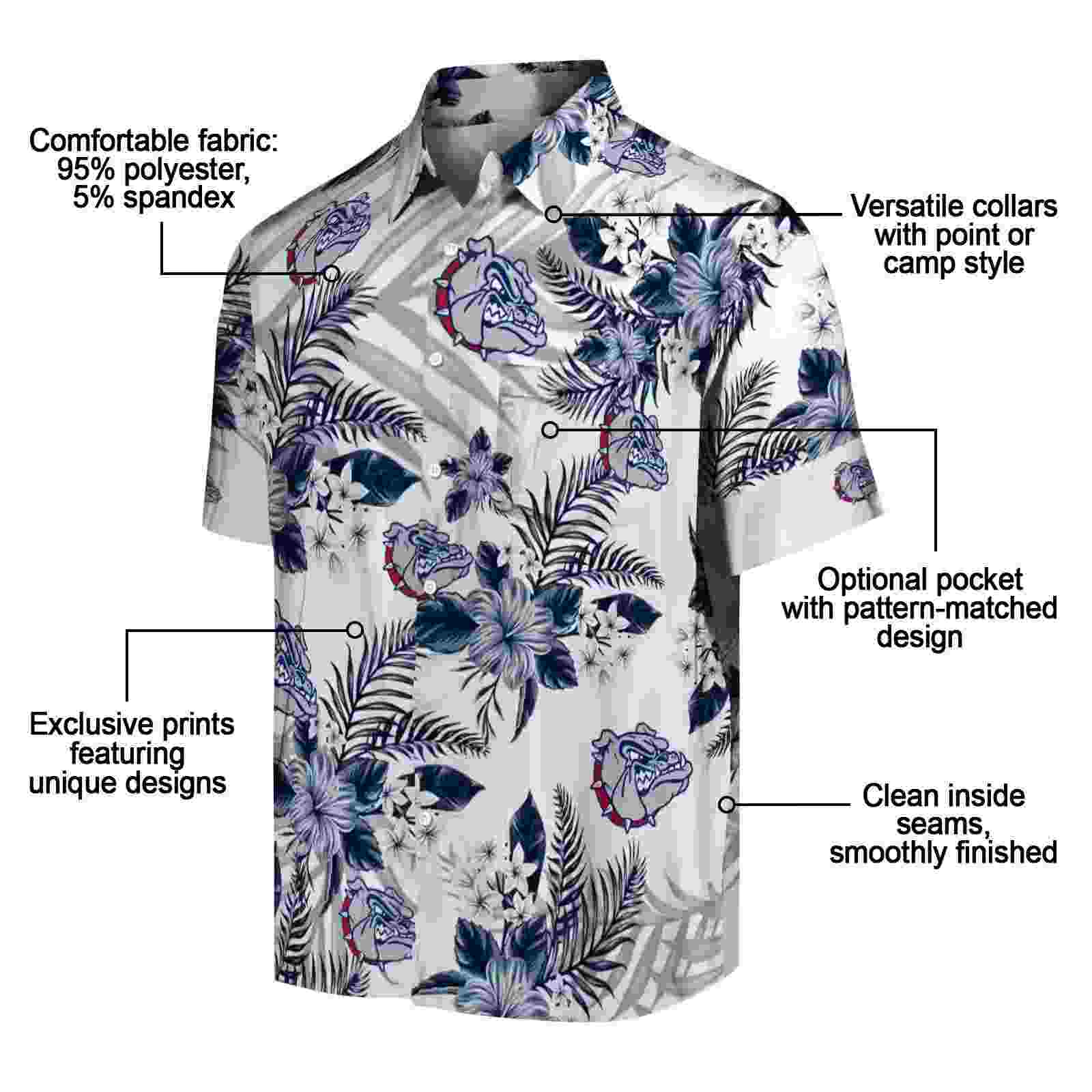 gonzaga bulldogs hibiscus palm leaves blue white hawaiian shirt new arrival