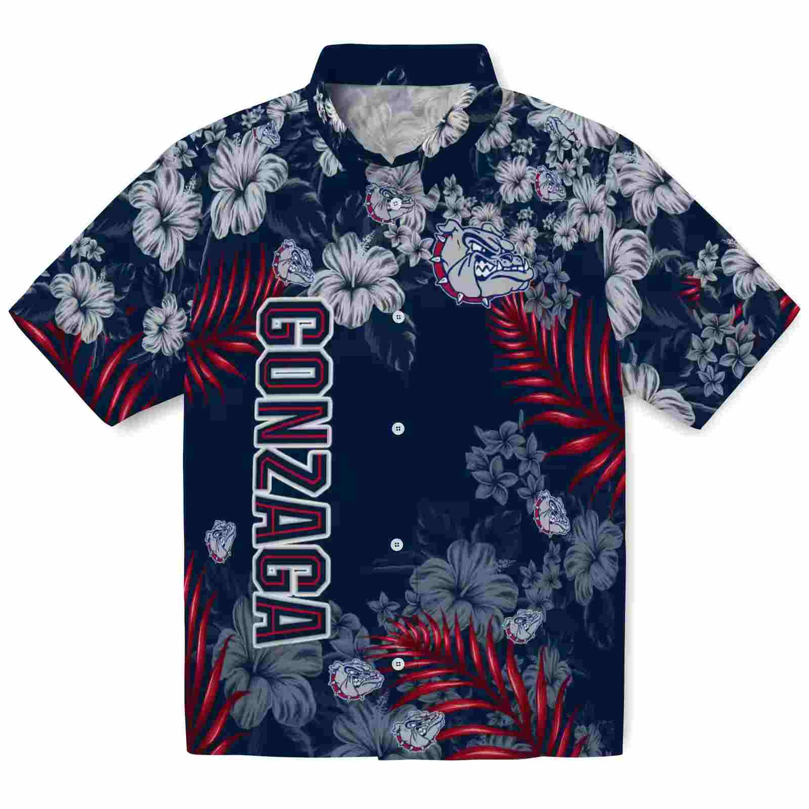 Gonzaga Bulldogs Hibiscus Print Blue Hawaiian Shirt