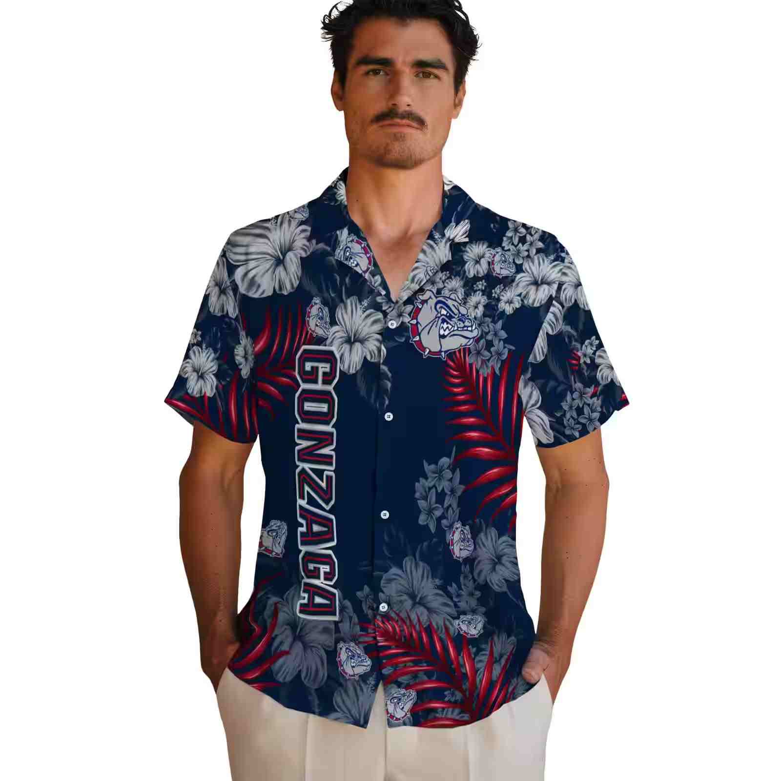 gonzaga bulldogs hibiscus print blue hawaiian shirt fashion forward