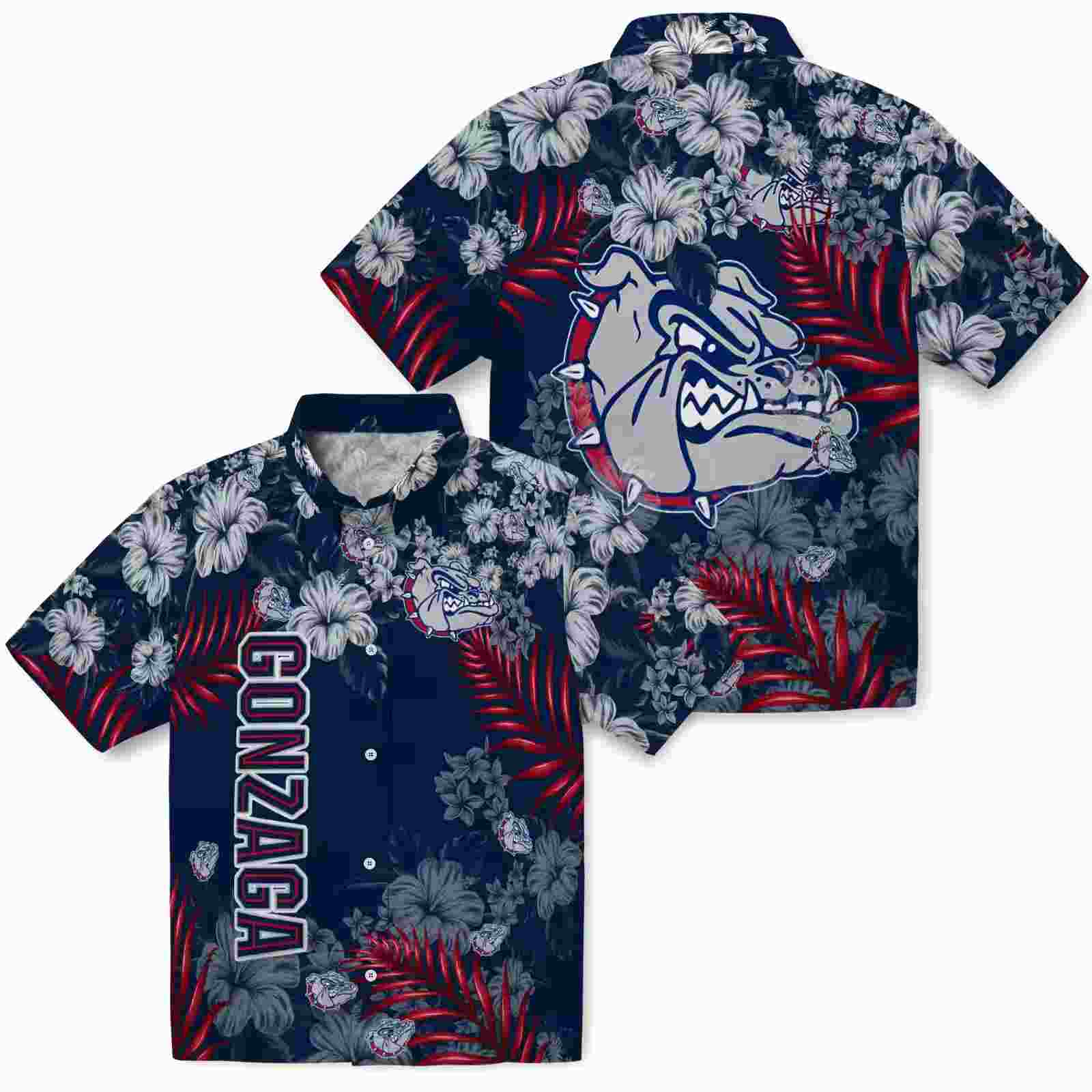 gonzaga bulldogs hibiscus print blue hawaiian shirt high quality