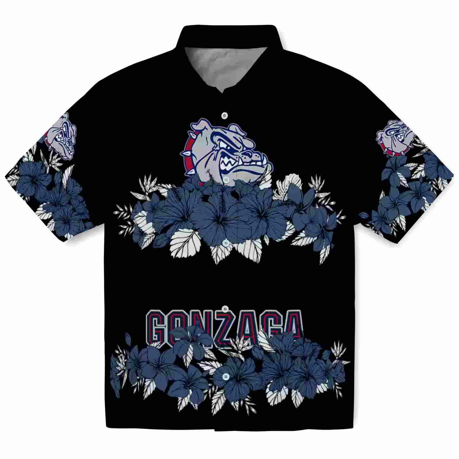 Gonzaga Bulldogs Hibiscus Stripe Blue Black Hawaiian Shirt