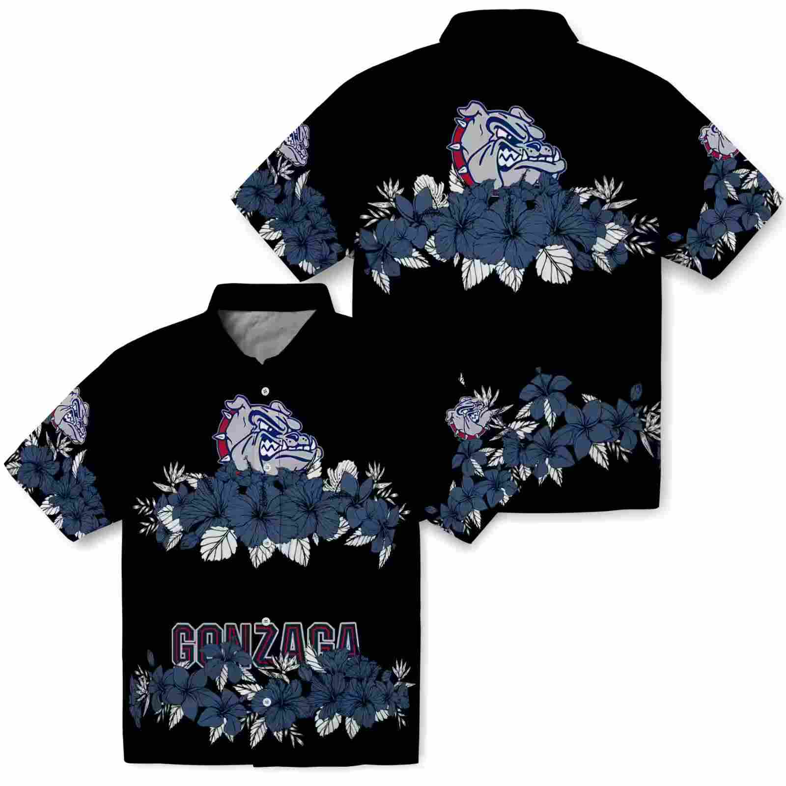 gonzaga bulldogs hibiscus stripe blue black hawaiian shirt high quality