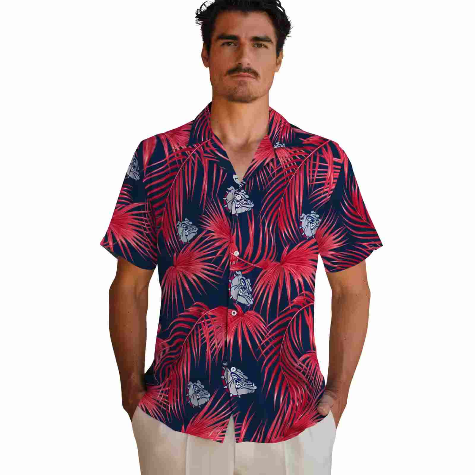 gonzaga bulldogs leafy palms blue hawaiian shirt fashion forward