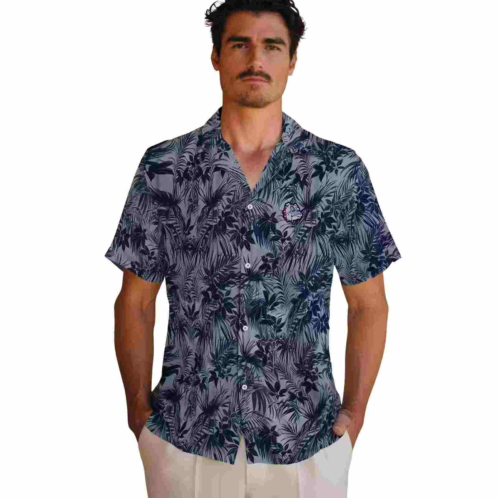 gonzaga bulldogs leafy pattern blue hawaiian shirt fashion forward