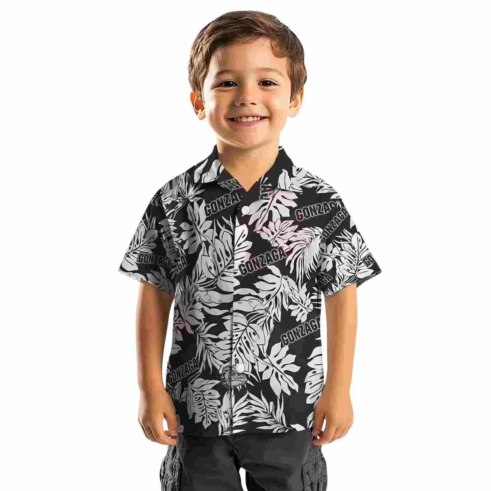 gonzaga bulldogs monstera leaf pattern black hawaiian shirt top rated