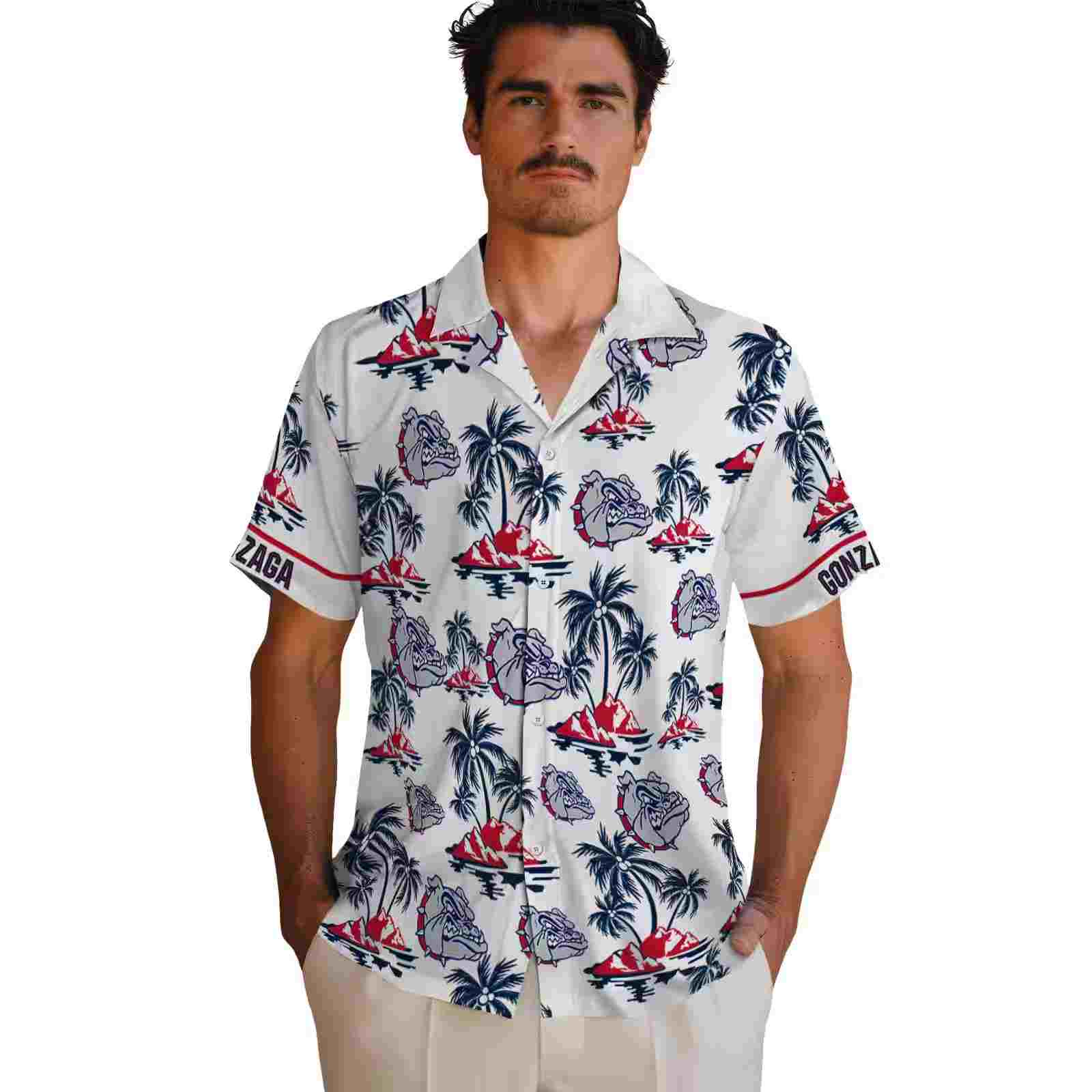 gonzaga bulldogs palm island print blue white hawaiian shirt fashion forward