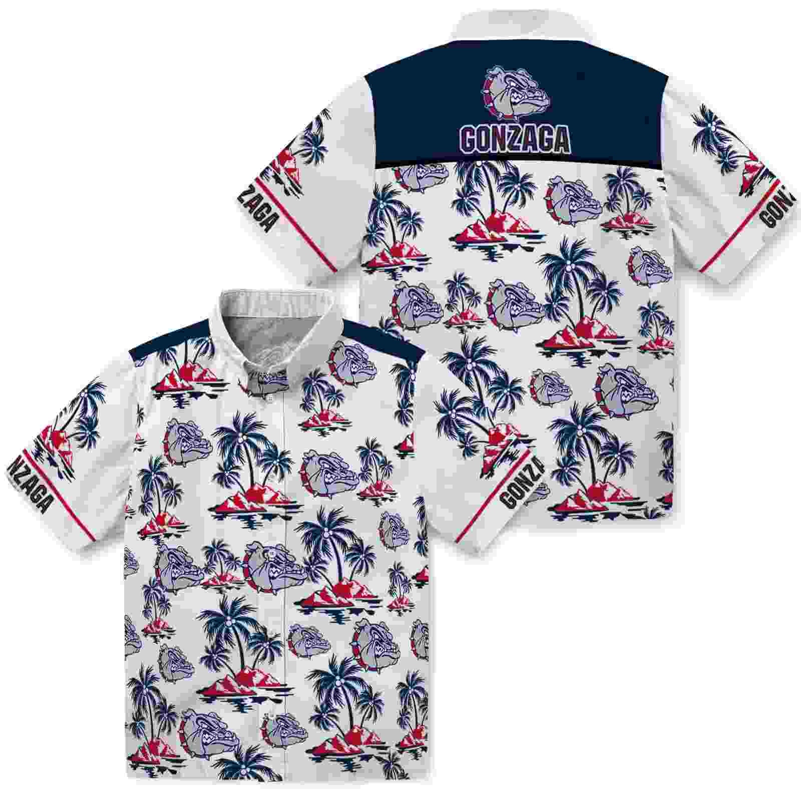 gonzaga bulldogs palm island print blue white hawaiian shirt high quality