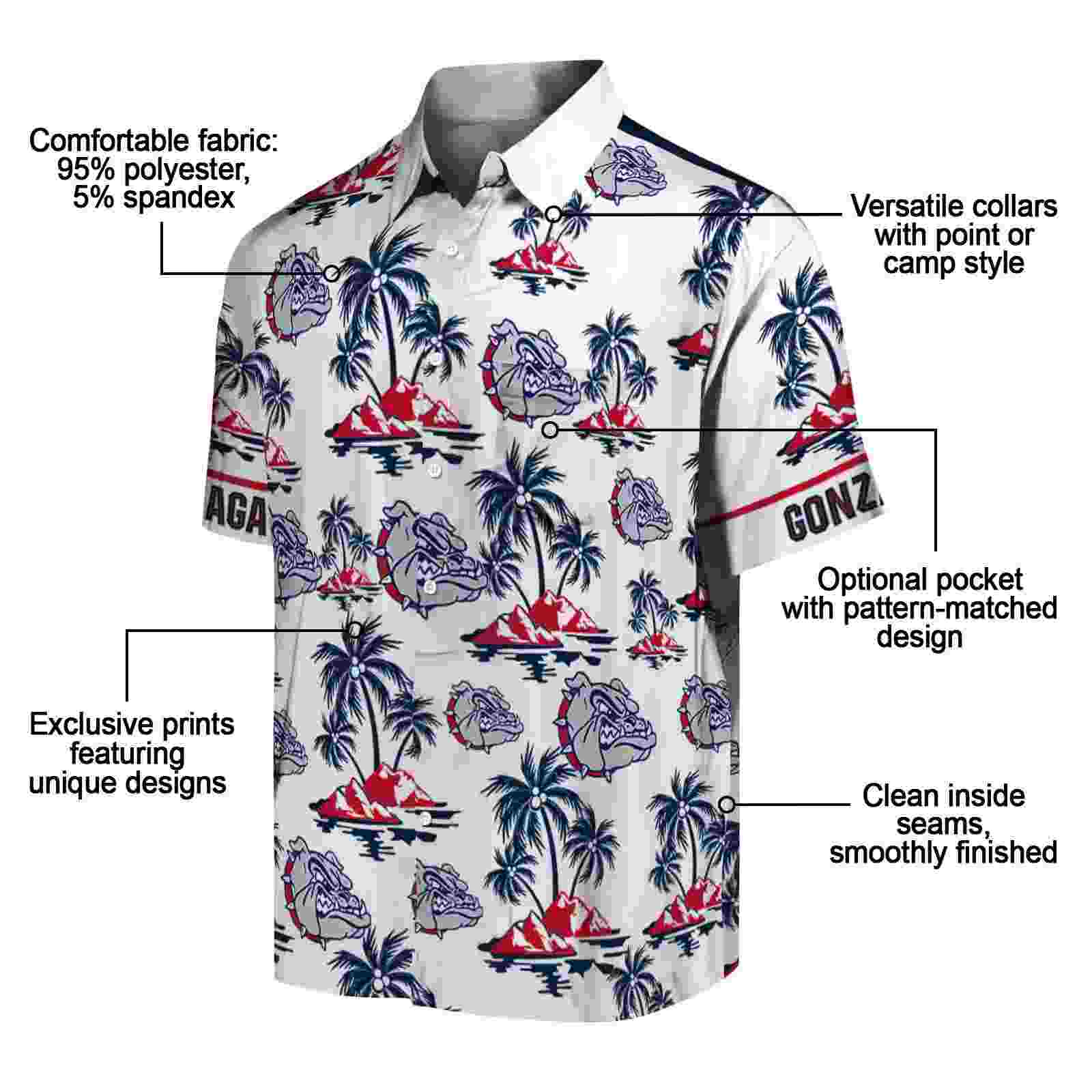 gonzaga bulldogs palm island print blue white hawaiian shirt new arrival