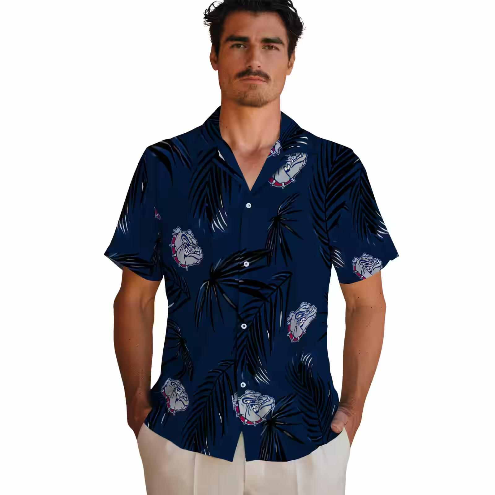 gonzaga bulldogs palm leaf blue hawaiian shirt fashion forward