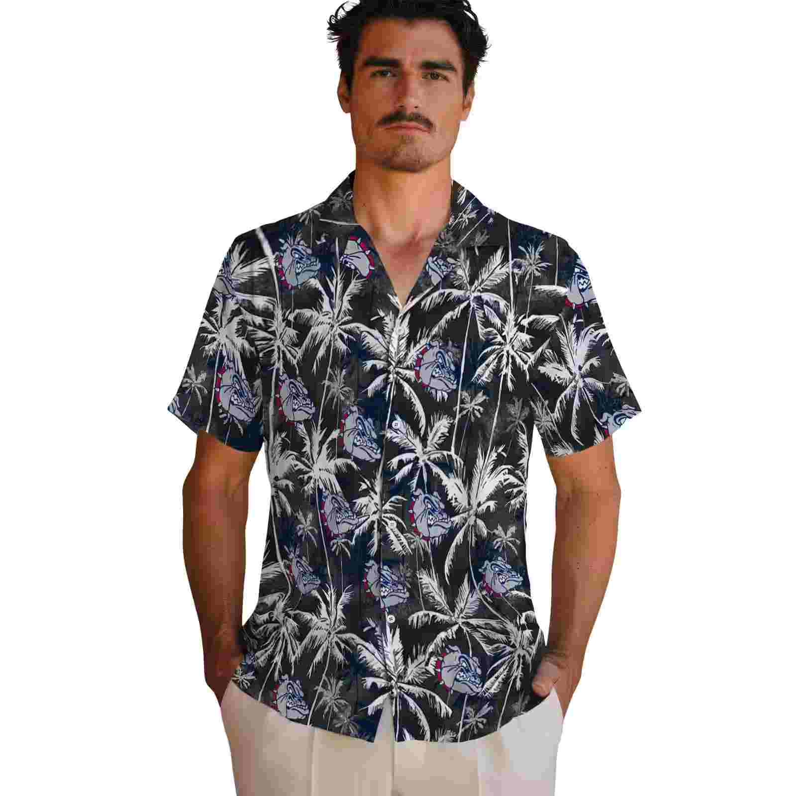 gonzaga bulldogs palm pattern blue black hawaiian shirt fashion forward