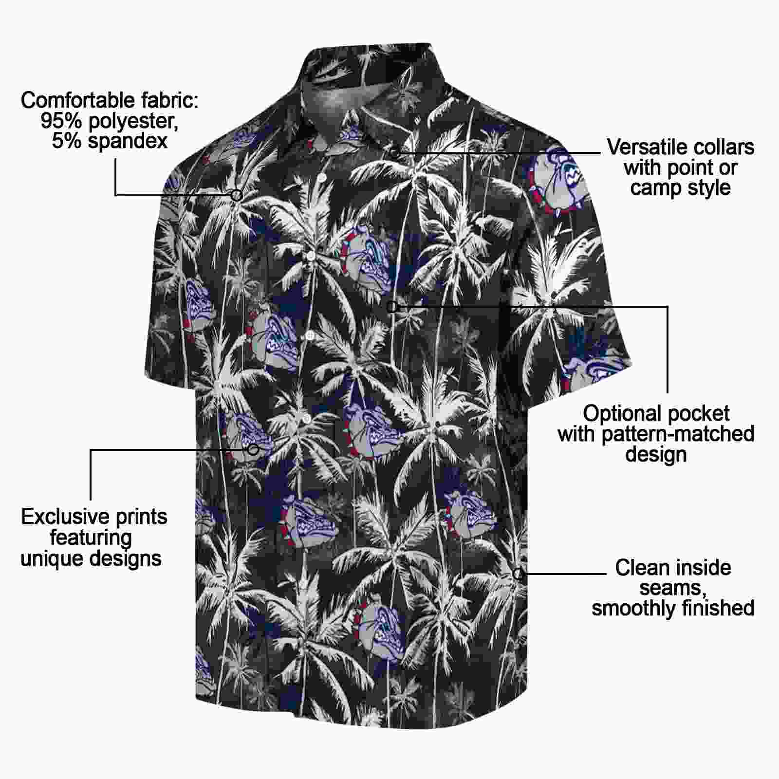 gonzaga bulldogs palm pattern blue black hawaiian shirt new arrival