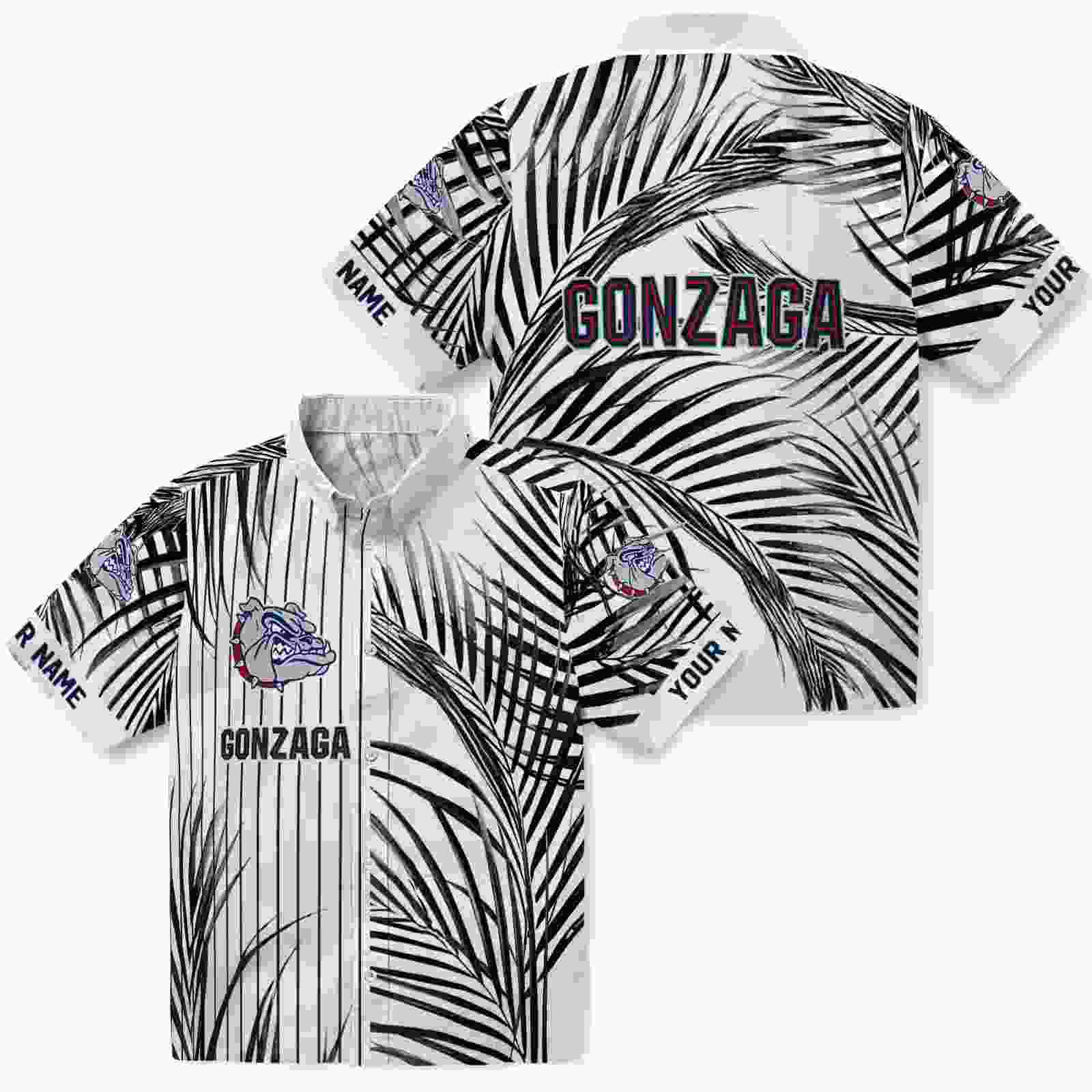 gonzaga bulldogs palm stripes blue black white hawaiian shirt high quality