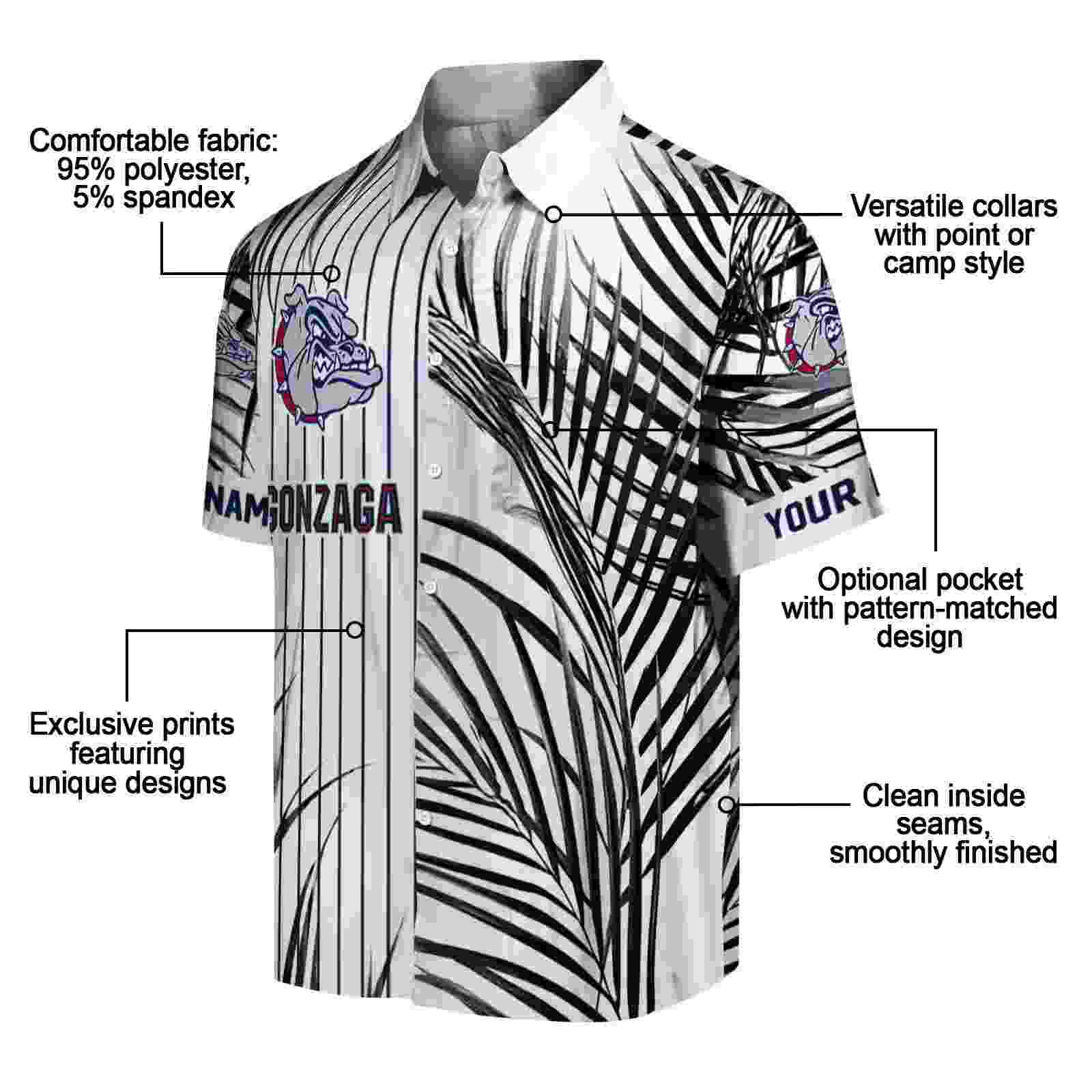 gonzaga bulldogs palm stripes blue black white hawaiian shirt new arrival