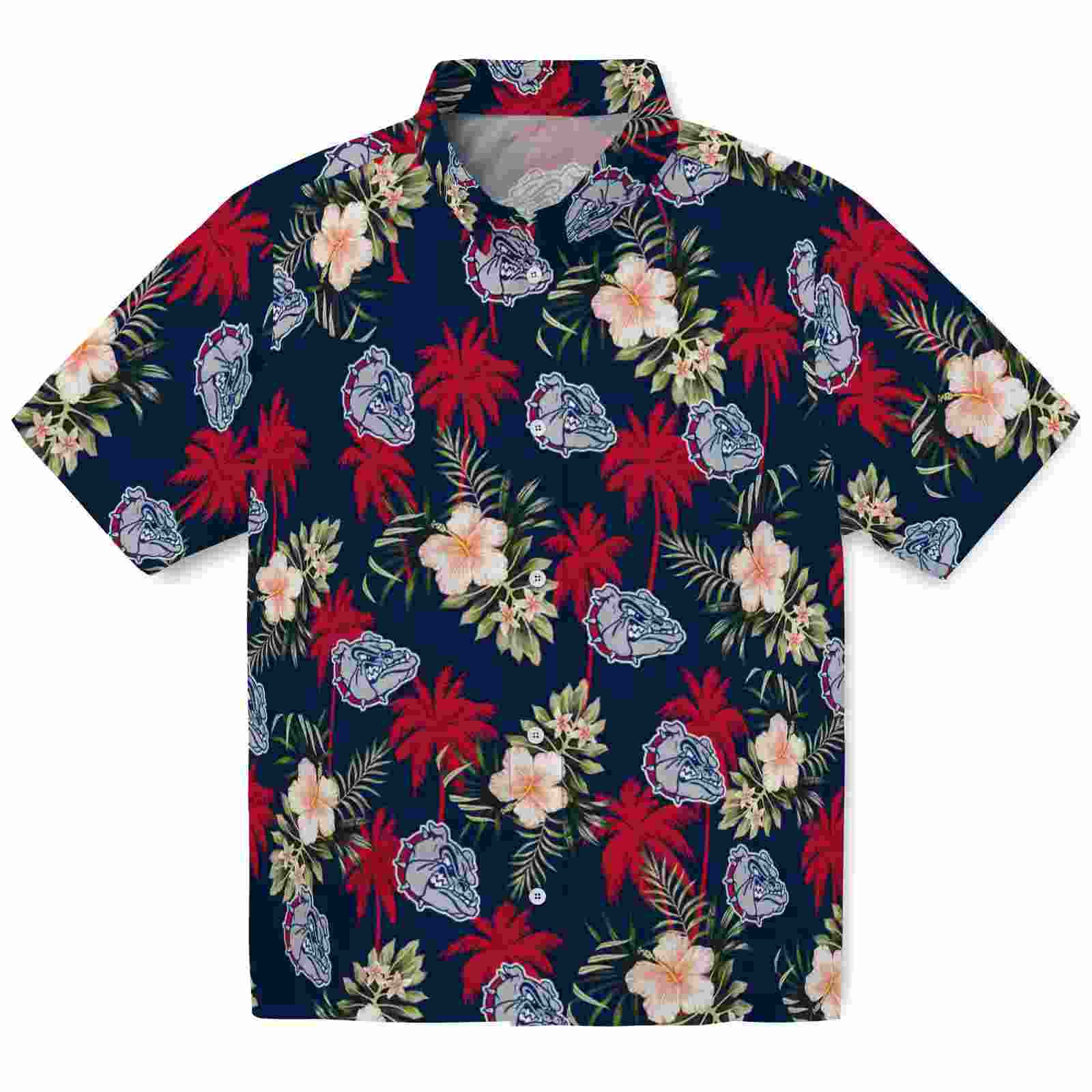 Gonzaga Bulldogs Palm Tree Flower Blue Hawaiian Shirt