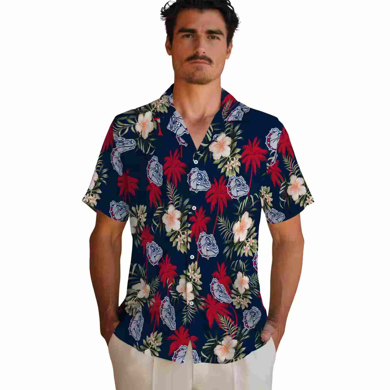 gonzaga bulldogs palm tree flower blue hawaiian shirt fashion forward