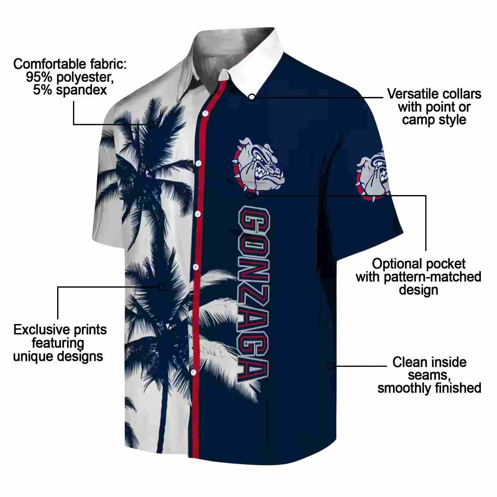 gonzaga bulldogs palm trees blue white hawaiian shirt new arrival