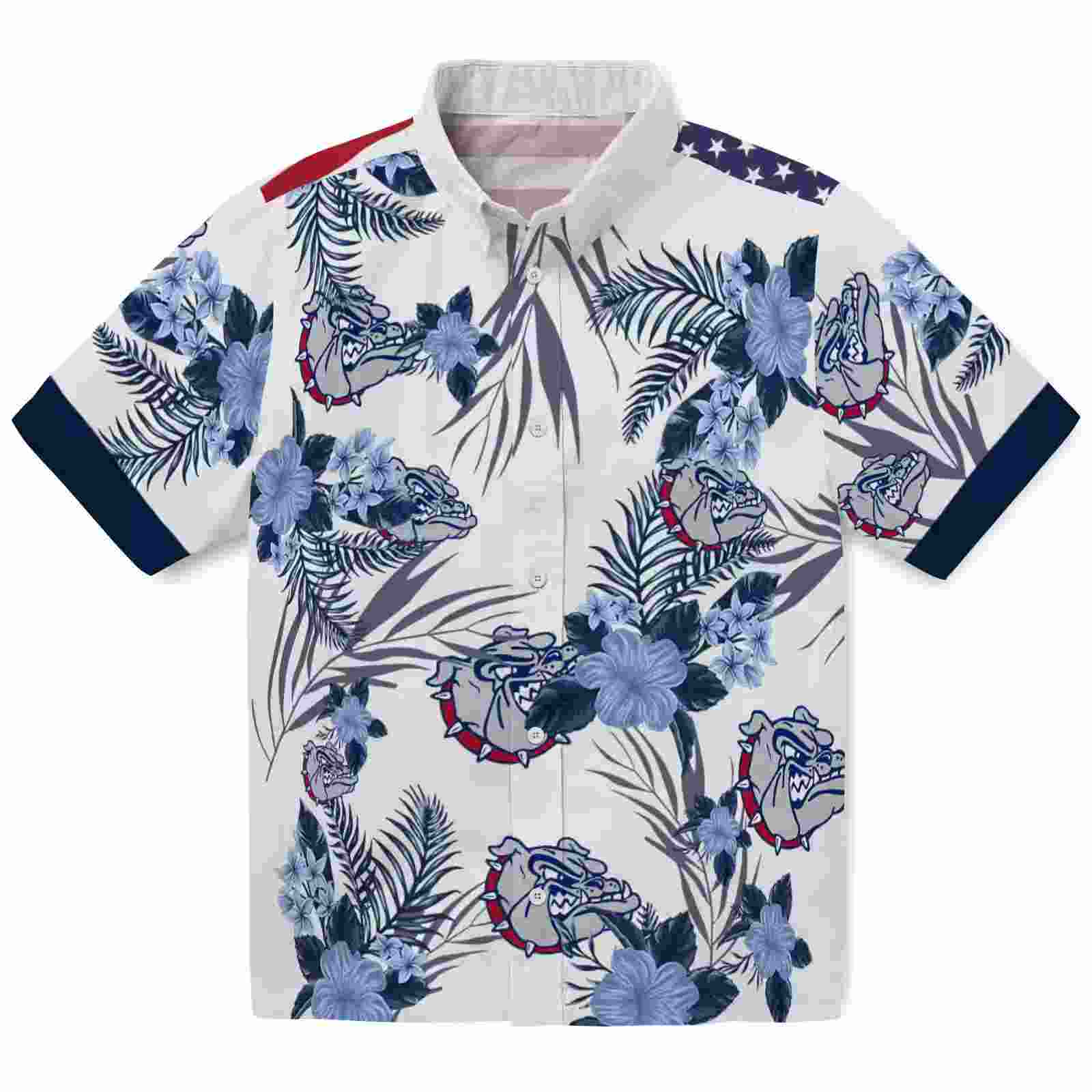 Gonzaga Bulldogs Patriotic Hibiscus Design Blue White Hawaiian Shirt