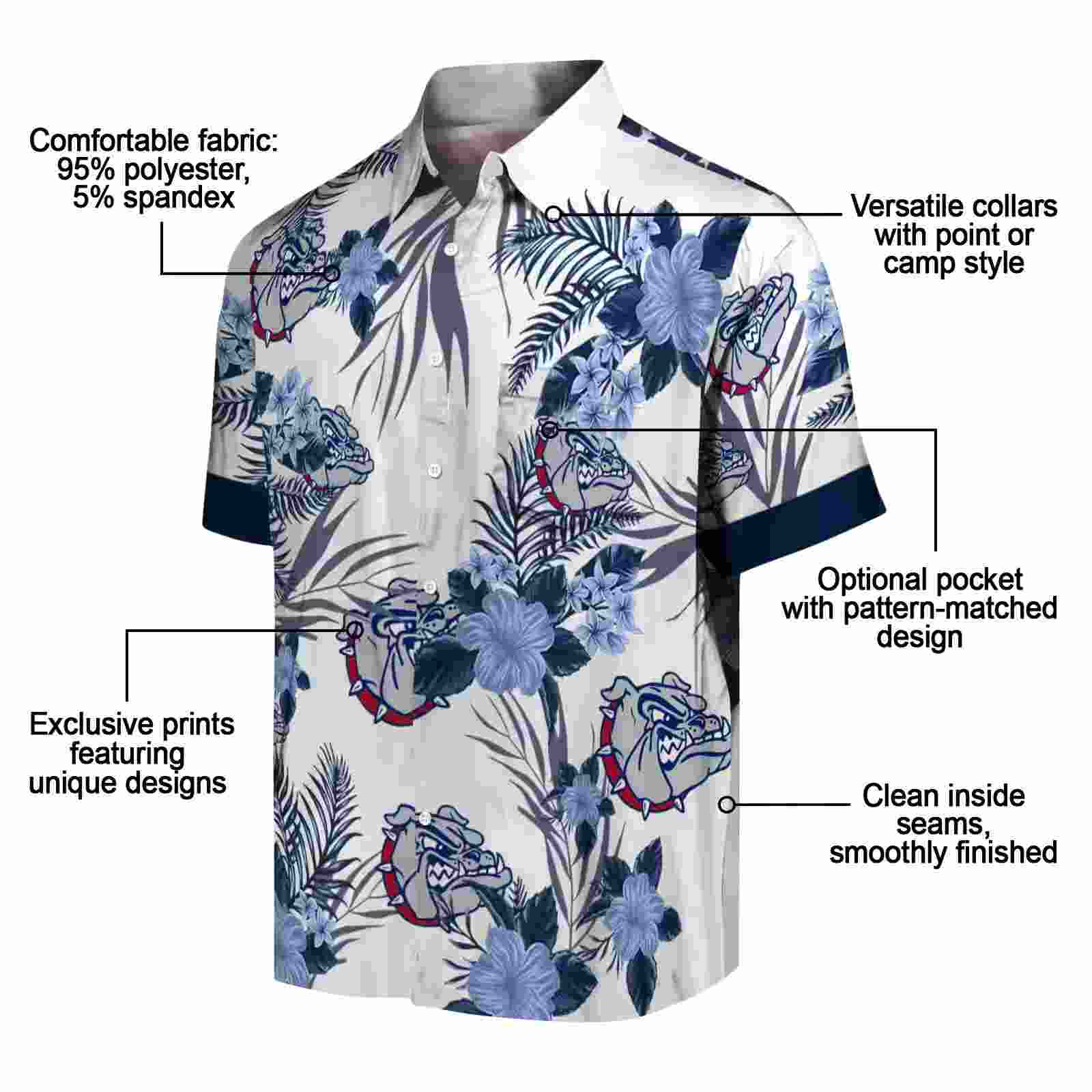 gonzaga bulldogs patriotic hibiscus design blue white hawaiian shirt new arrival