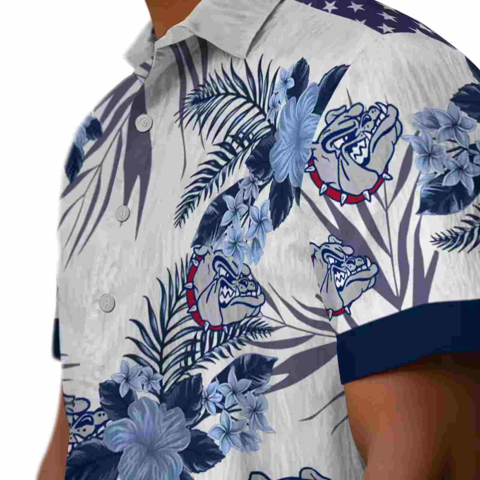 gonzaga bulldogs patriotic hibiscus design blue white hawaiian shirt trendy