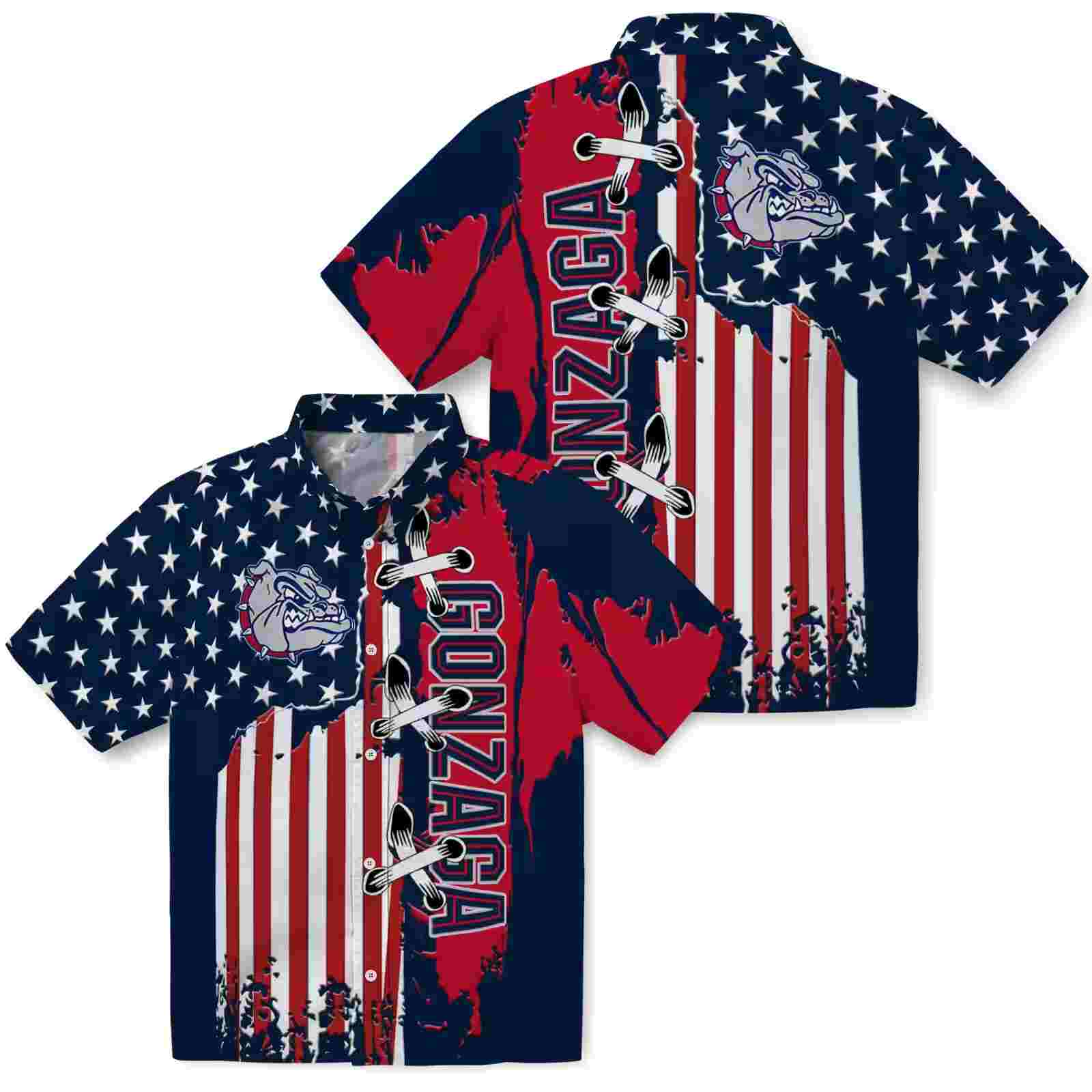 gonzaga bulldogs stitched flag blue hawaiian shirt high quality