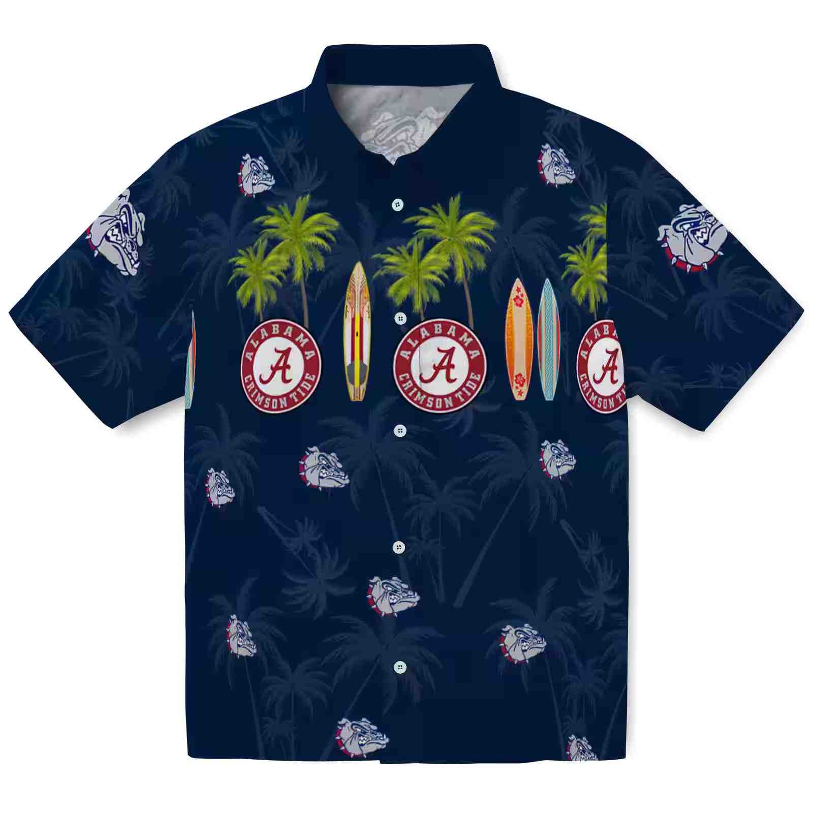 Gonzaga Bulldogs Surfboard Palm Blue Hawaiian Shirt