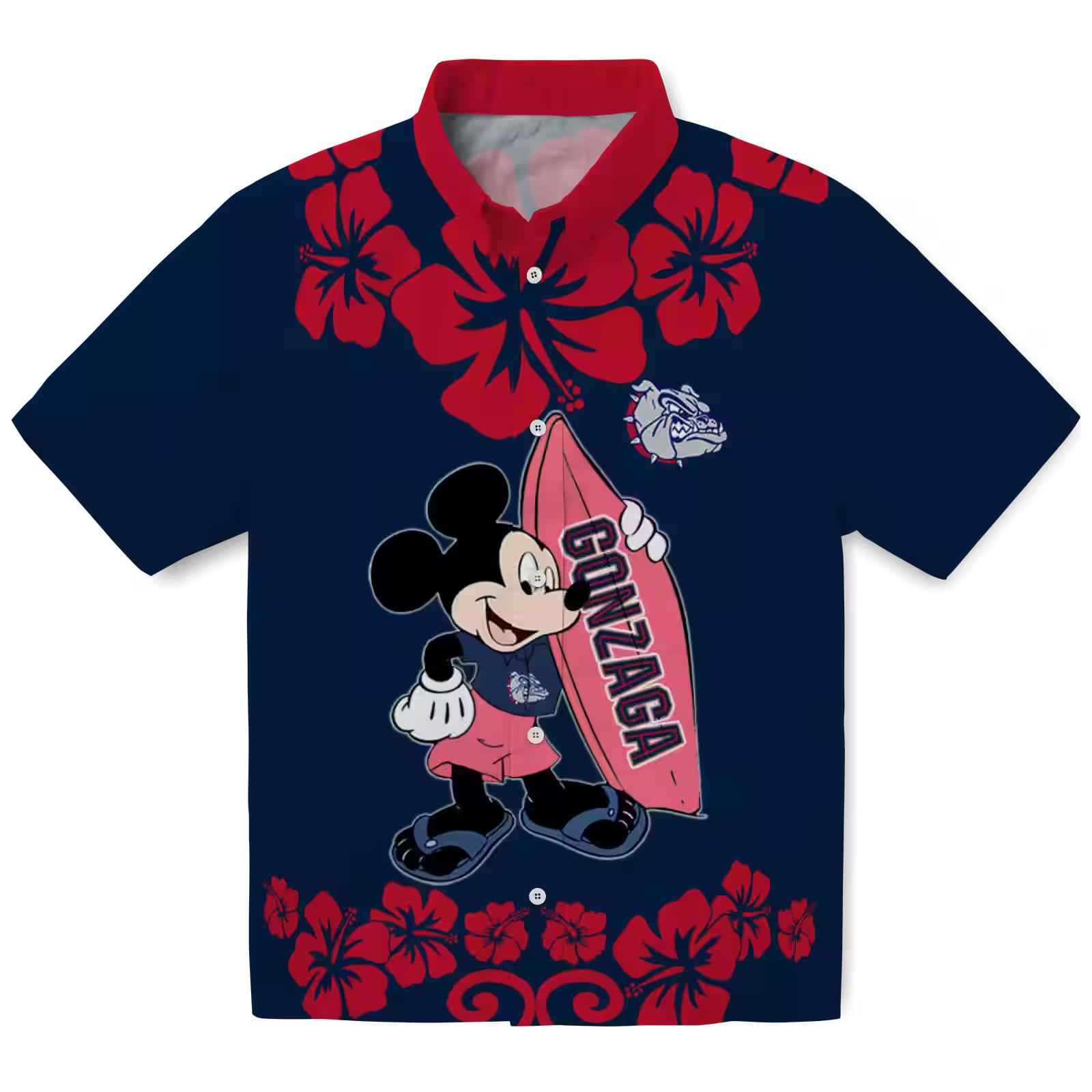 Gonzaga Bulldogs Surfing Mickey Blue Hawaiian Shirt