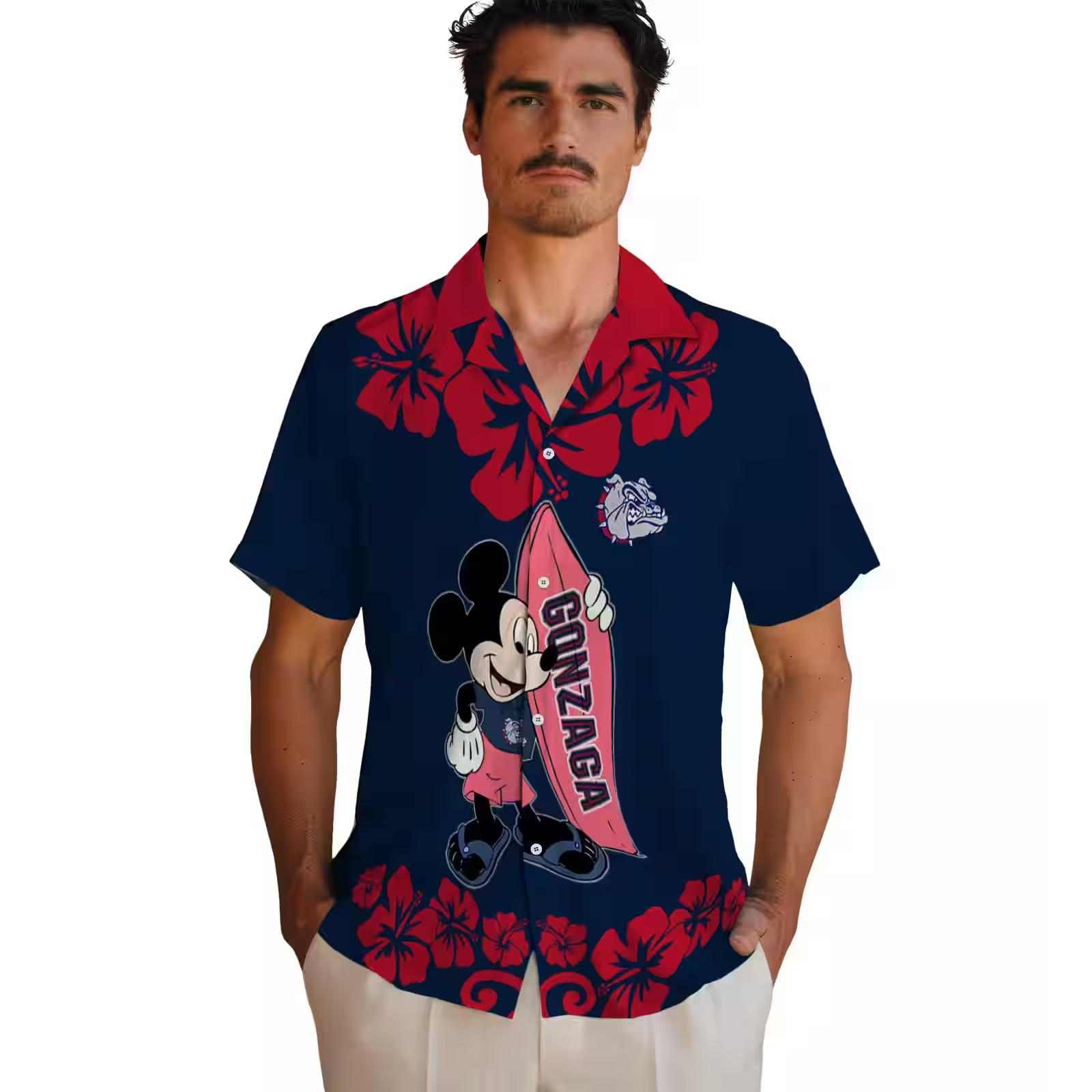 gonzaga bulldogs surfing mickey blue hawaiian shirt fashion forward