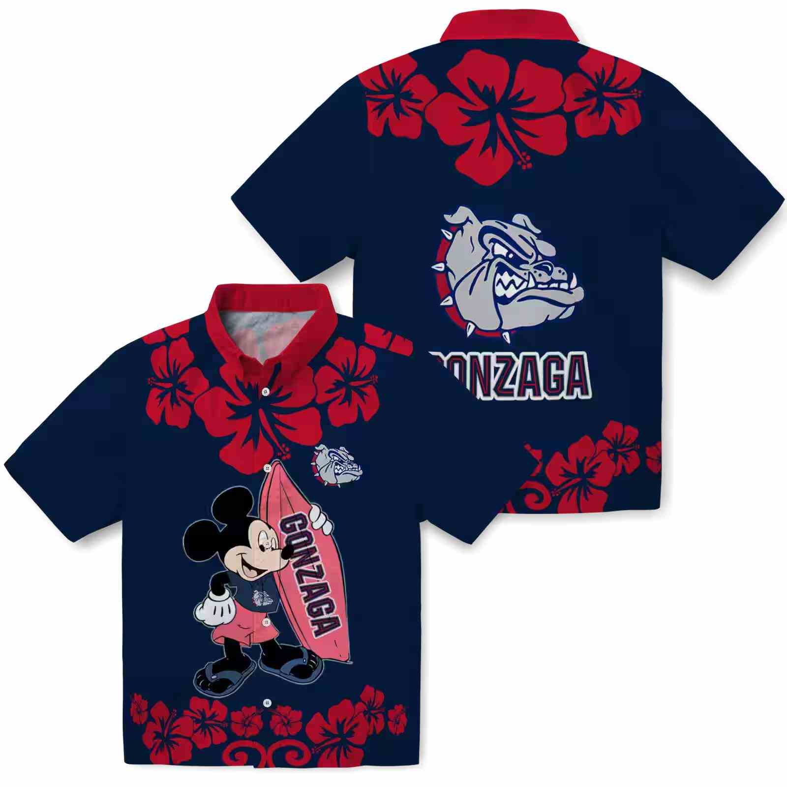 gonzaga bulldogs surfing mickey blue hawaiian shirt high quality