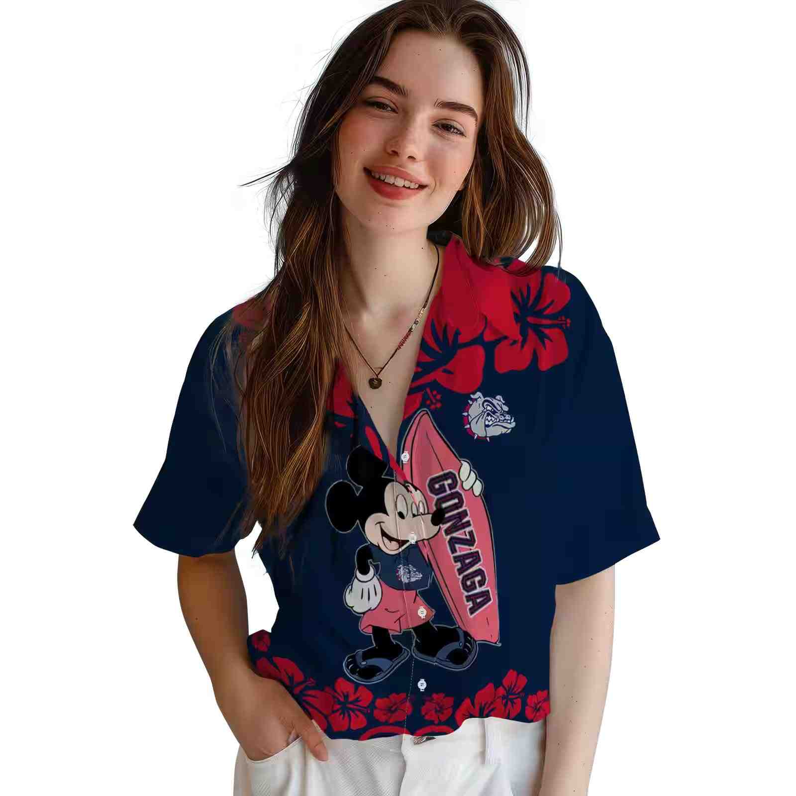 gonzaga bulldogs surfing mickey blue hawaiian shirt latest model