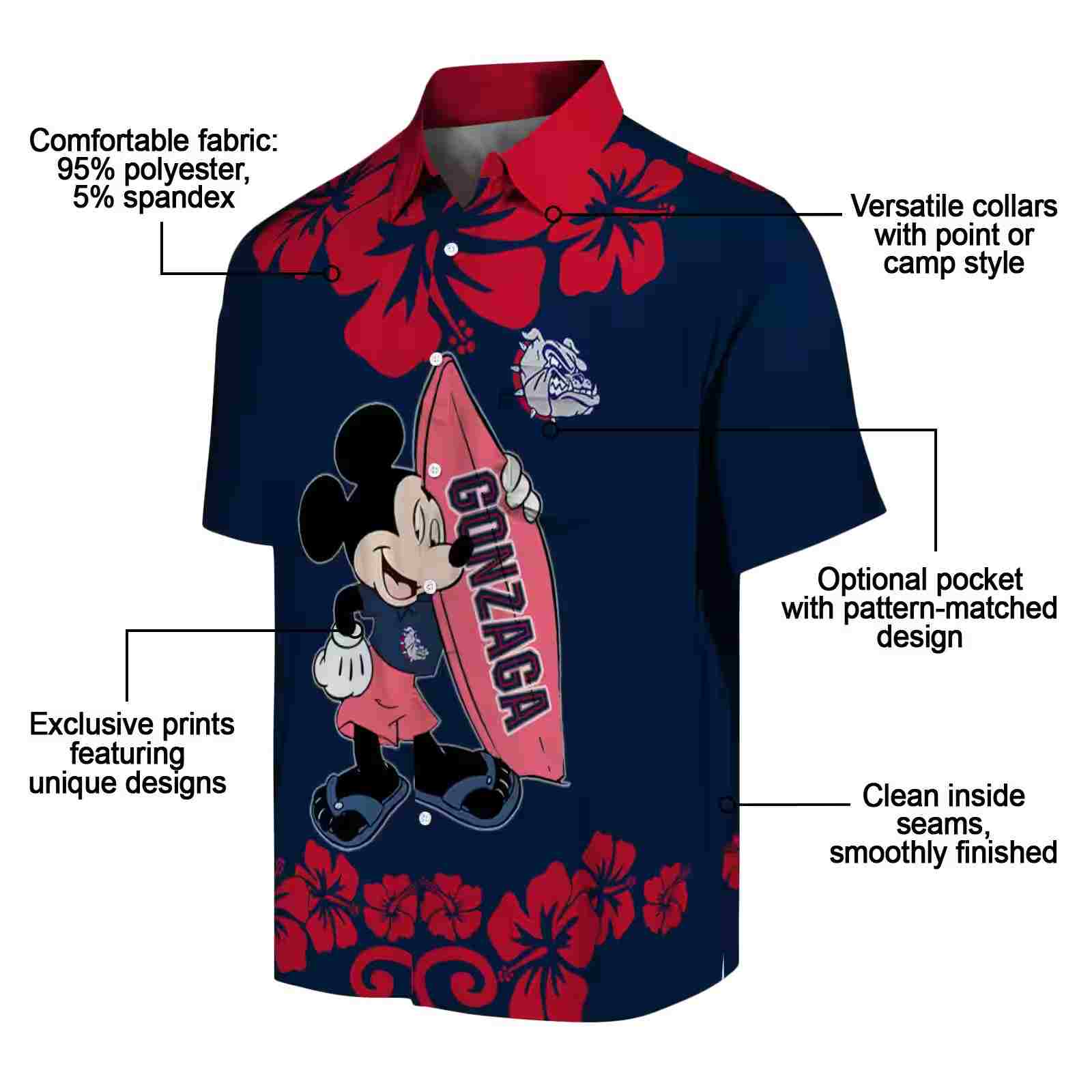 gonzaga bulldogs surfing mickey blue hawaiian shirt new arrival