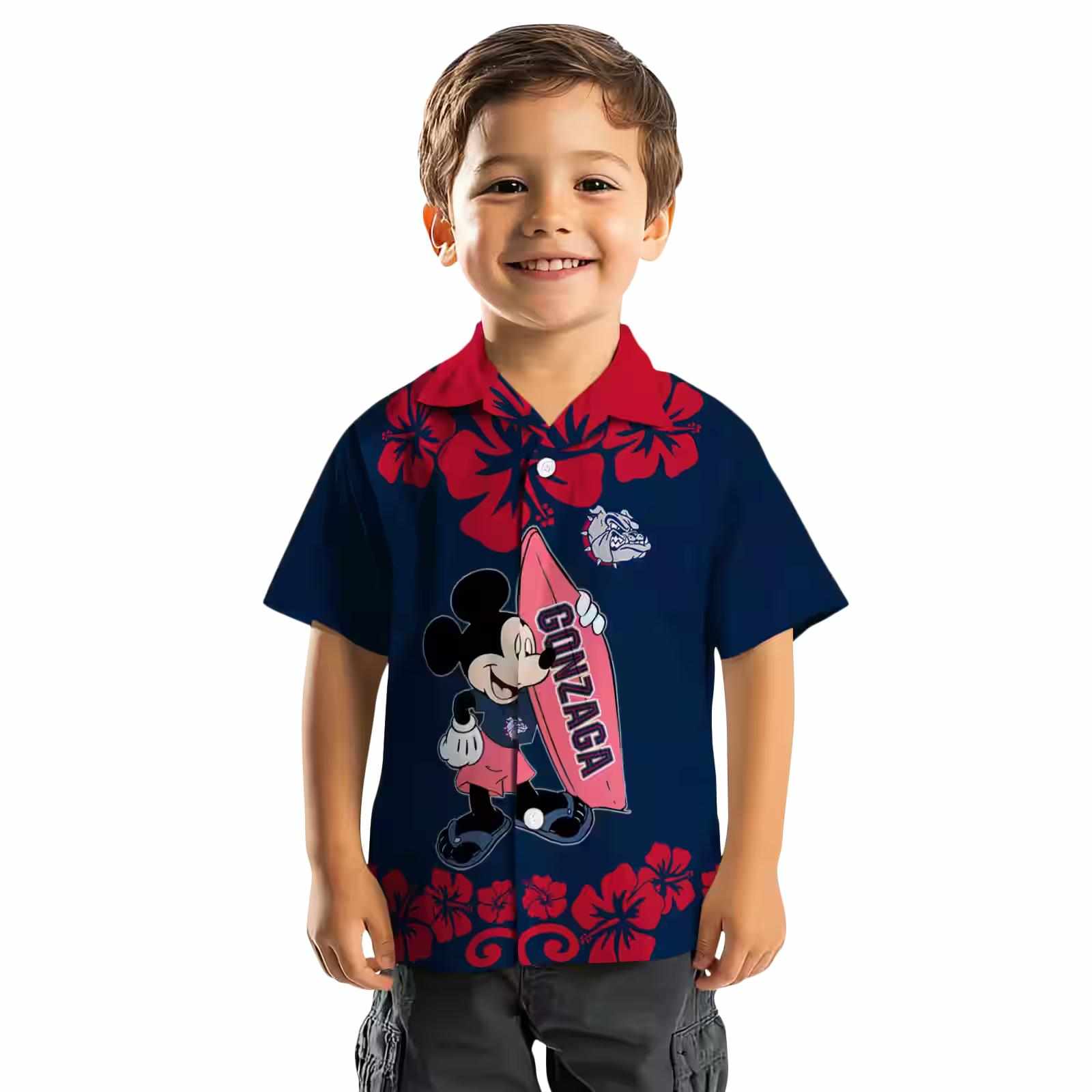 gonzaga bulldogs surfing mickey blue hawaiian shirt top rated