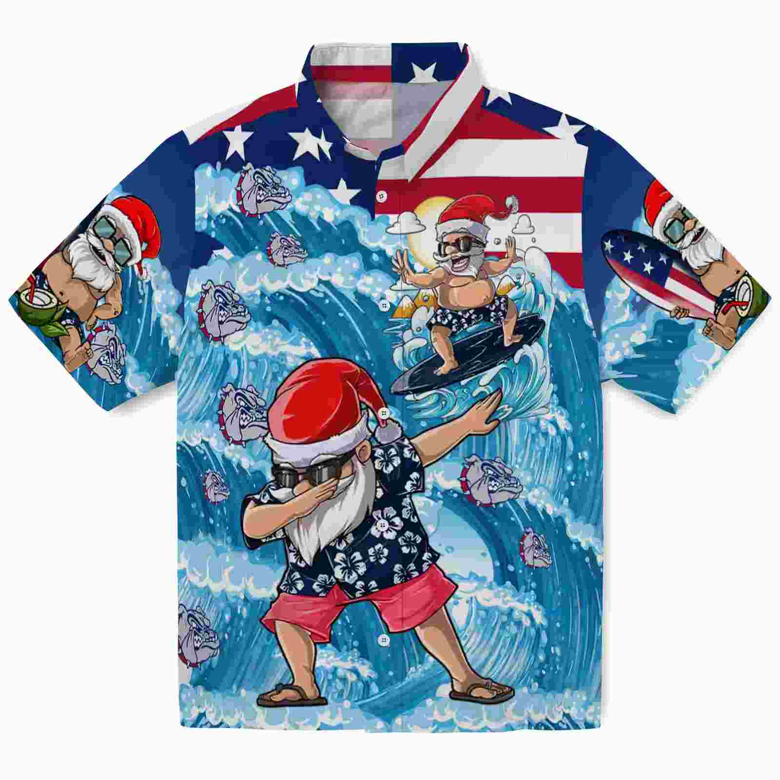 Gonzaga Bulldogs Surfing Santa Blue Hawaiian Shirt