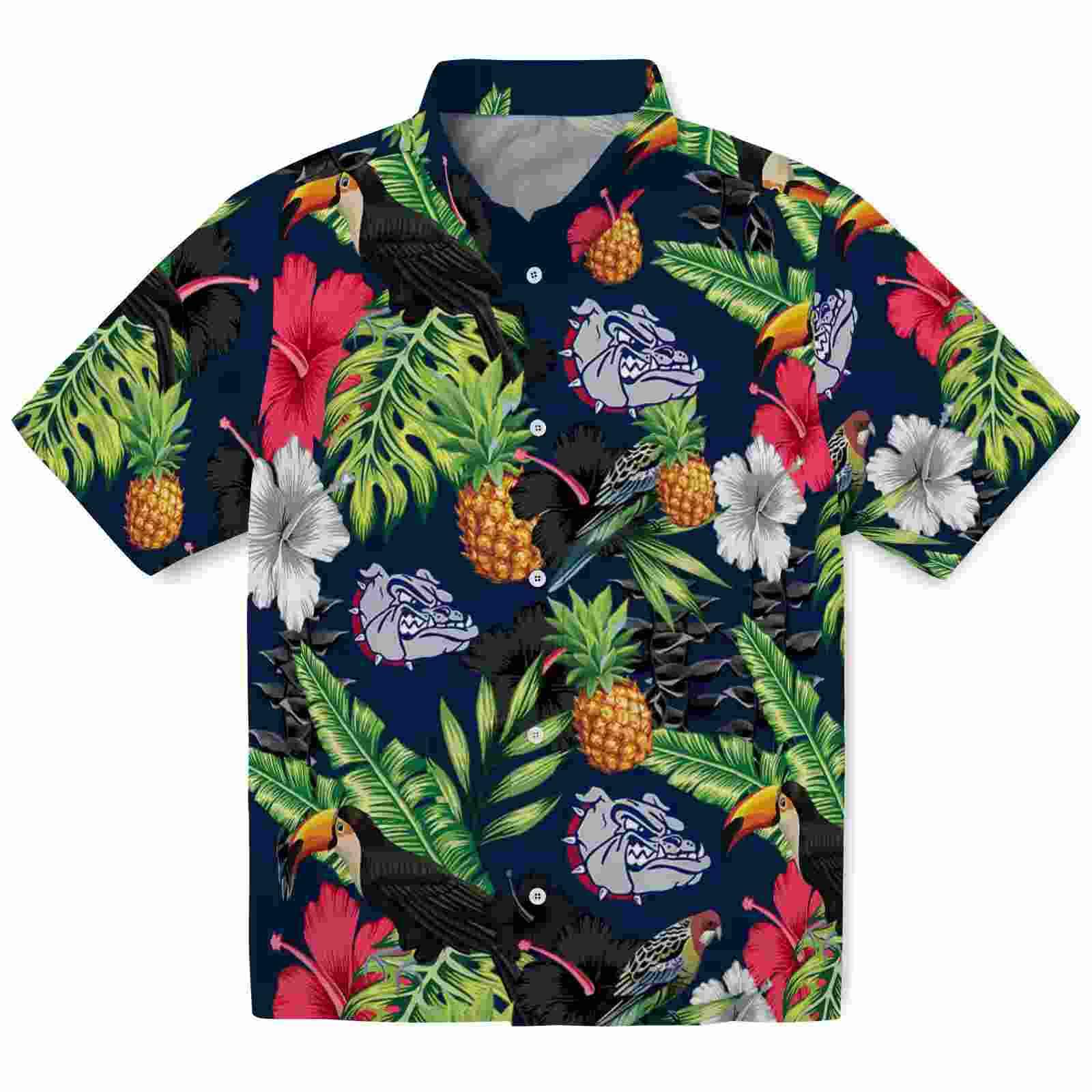 Gonzaga Bulldogs Toucan Hibiscus Pineapple Blue Green Hawaiian Shirt