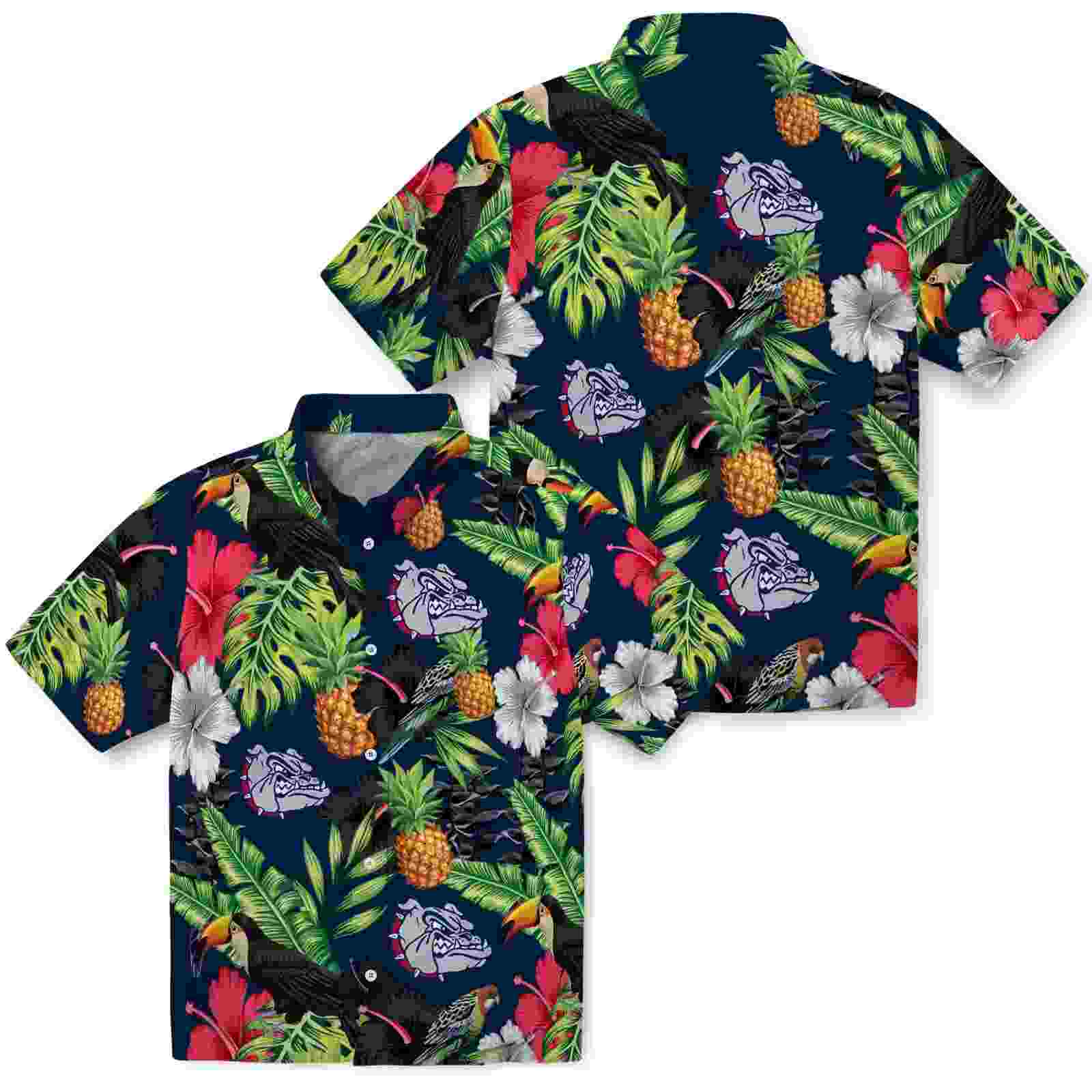 gonzaga bulldogs toucan hibiscus pineapple blue green hawaiian shirt high quality