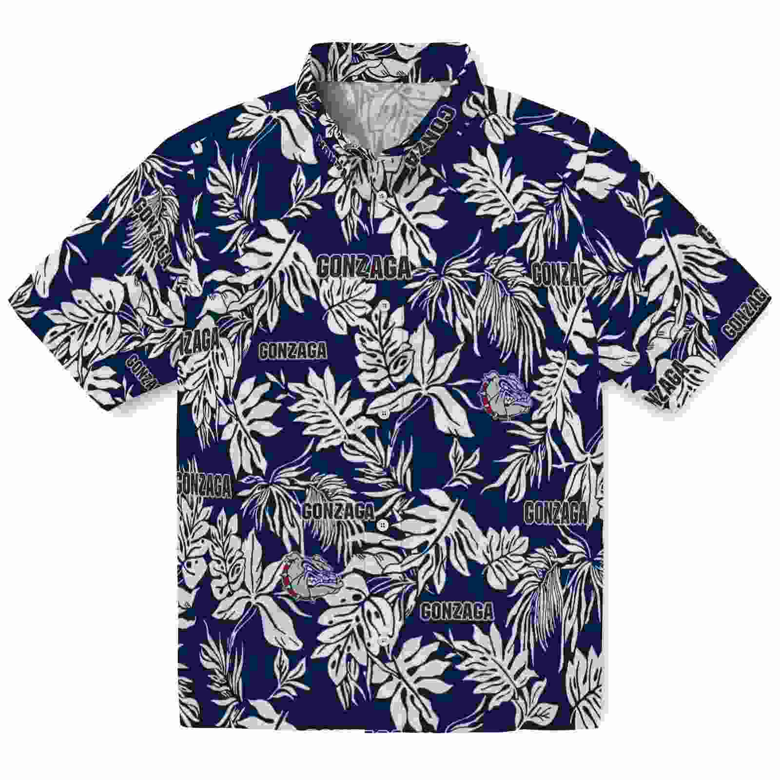 Gonzaga Bulldogs Tropical Leaf Blue White Hawaiian Shirt