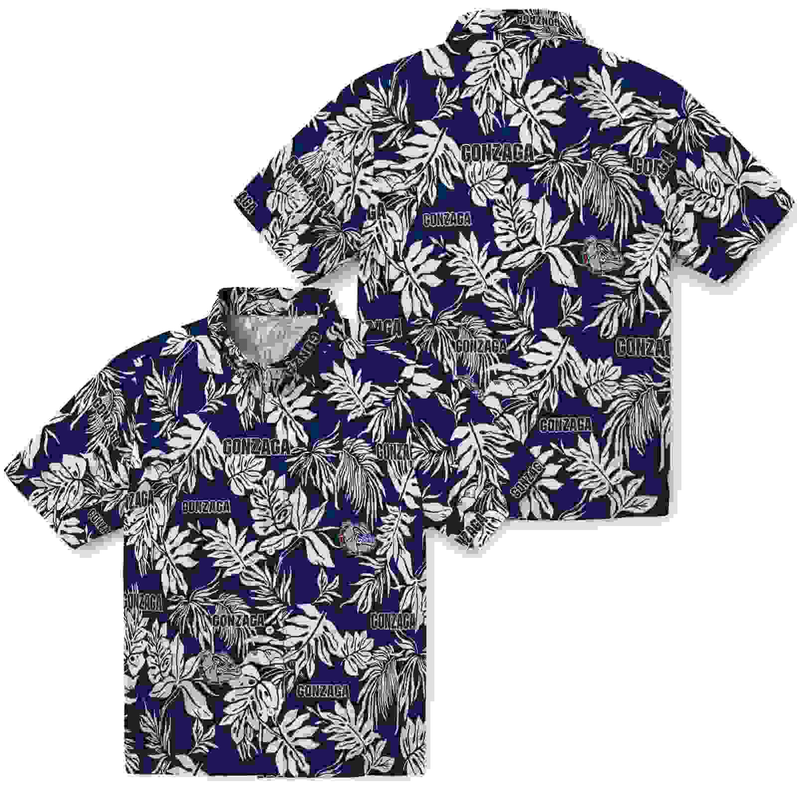 gonzaga bulldogs tropical leaf blue white hawaiian shirt high quality