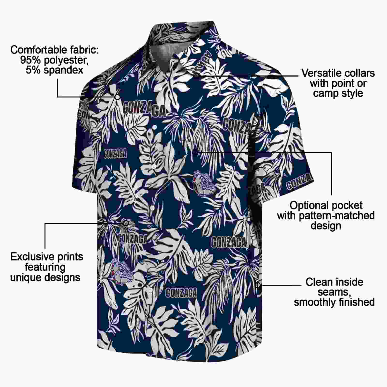 gonzaga bulldogs tropical leaf blue white hawaiian shirt new arrival