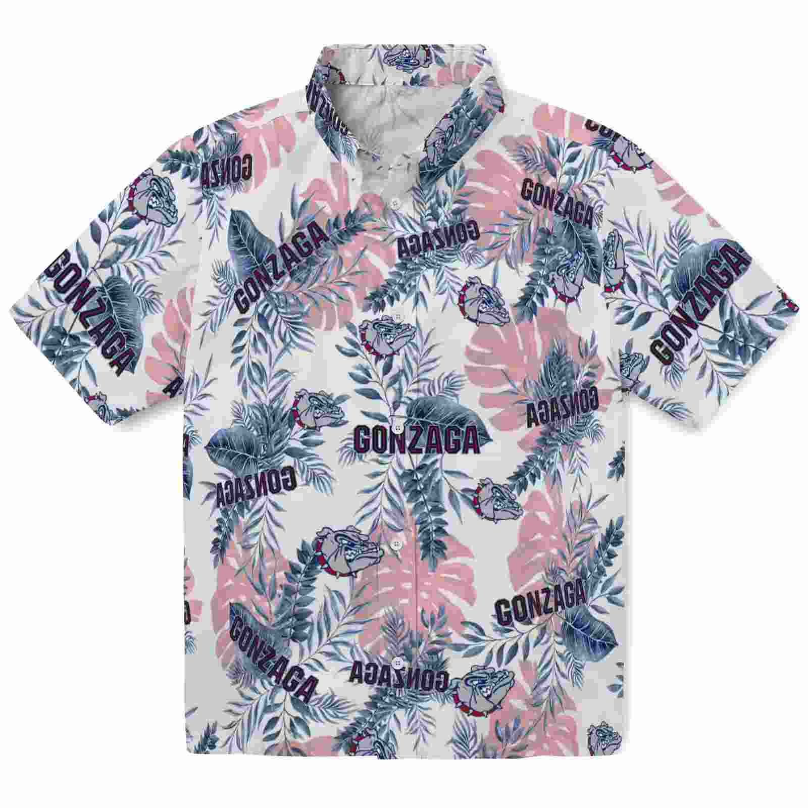 Gonzaga Bulldogs Tropical Leaves Blue White Hawaiian Shirt