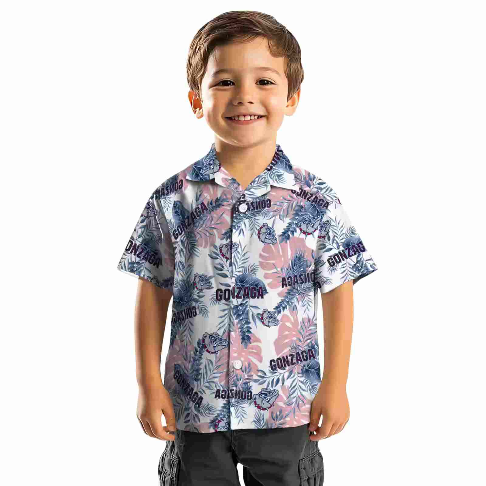 gonzaga bulldogs tropical leaves blue white hawaiian shirt top rated