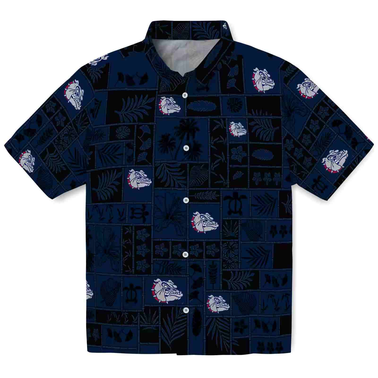 Gonzaga Bulldogs Tropical Patchwork Blue Black Hawaiian Shirt